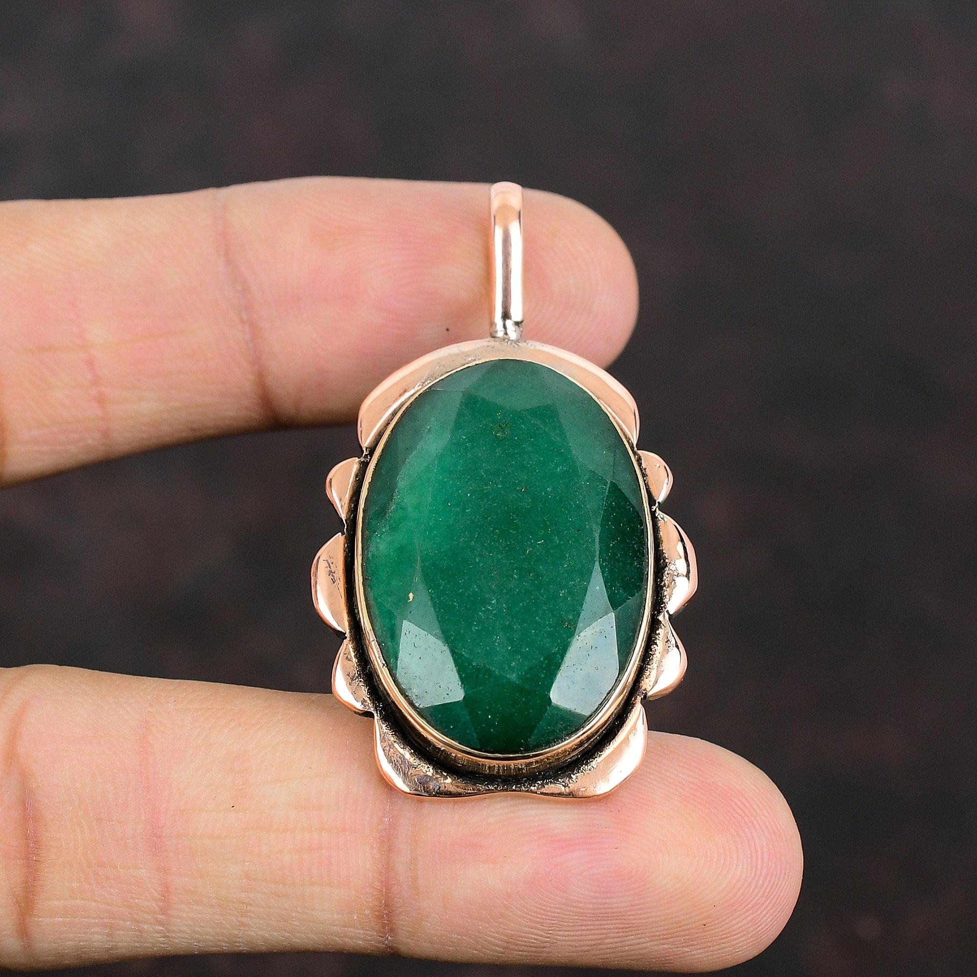 Ограненный Замбийский Изумрудный Кулон Медный Кулон Подвеска из Натурального Драгоценного Камня Подвеска Ручной Работы Медные Ювелирные Изделия Подвеска Из Целебного Камня Подарки Для Жены