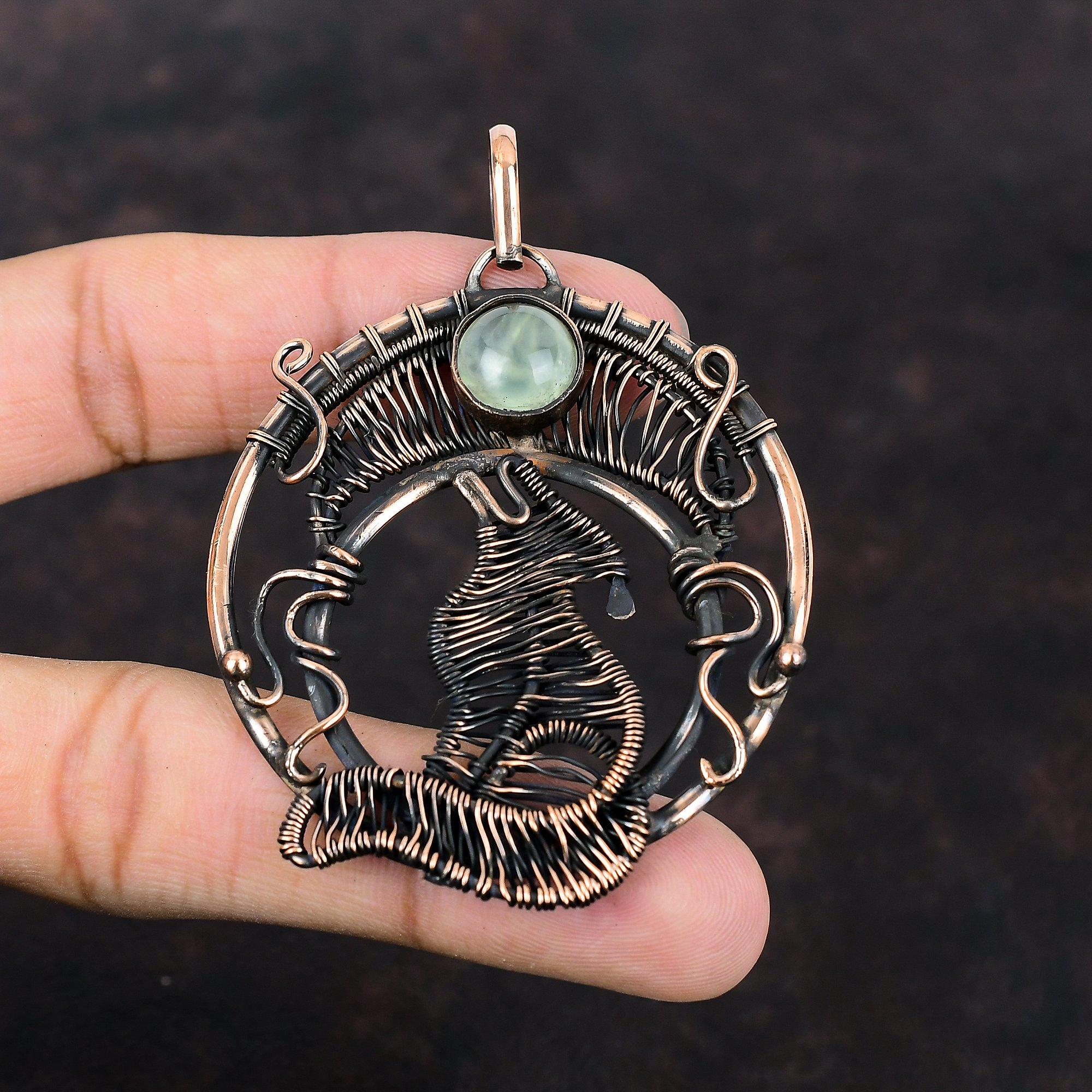 Подвеска из пренита, медная проволока, обернутая подвеска, ювелирные изделия из драгоценных камней, очень красивая подвеска для собаки, медные украшения, подвеска ручной работы для подарка, женская подвеска