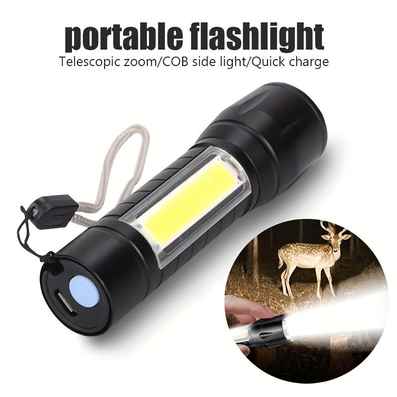 Mini Zoomable LED Flashlight with XPE and COB Side Light USB Rechargeable, Waterproof, High Power Torch for Outdoor, Camping, Emergency Use