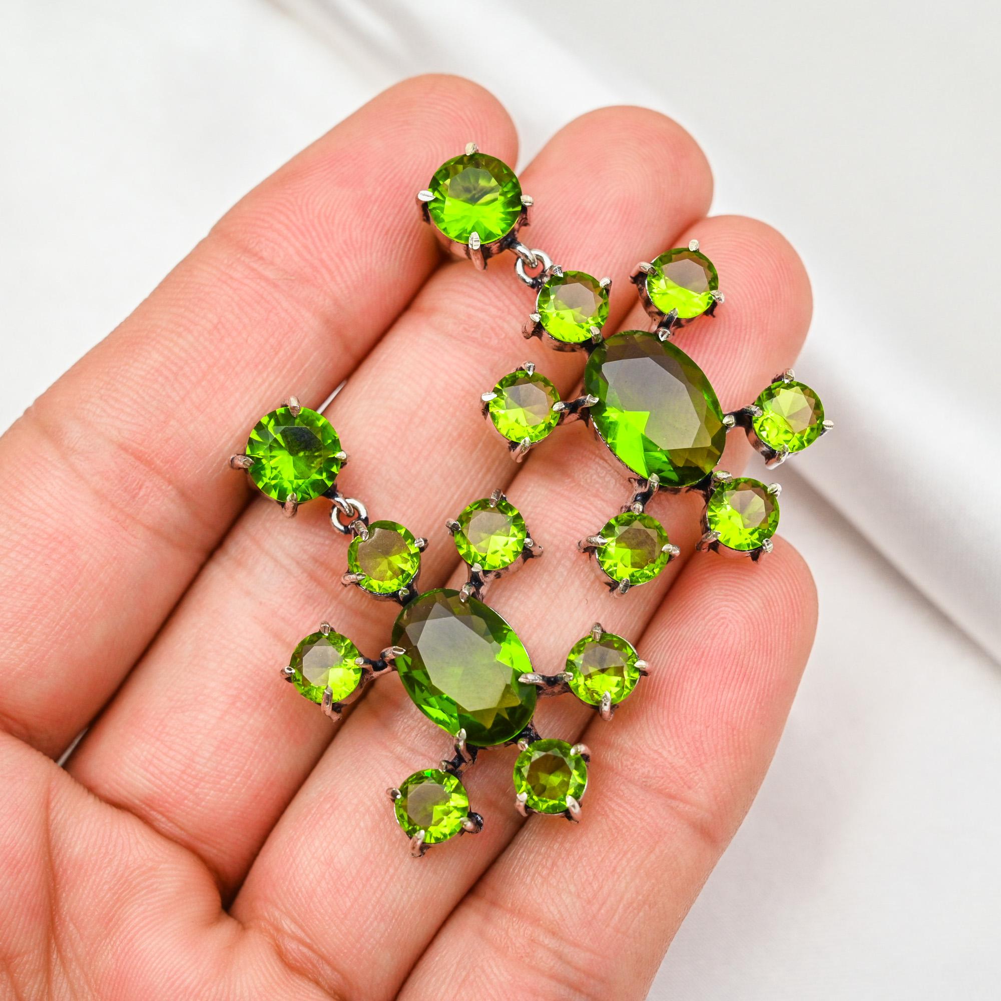 Серьги с драгоценными камнями из перидота, серьги из чистого серебра 925 пробы, серьги ручной работы с камнями по месяцу рождения, подарок для него