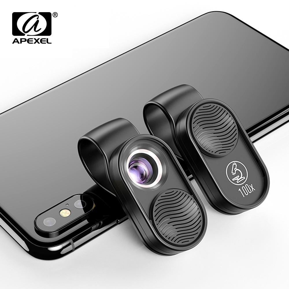 APEXEL 100X объектив для микроскопа, объектив для камеры телефона, светодиодный светильник с высоким увеличением, микрокарманные линзы для IPhone, Samsung, все смартфоны