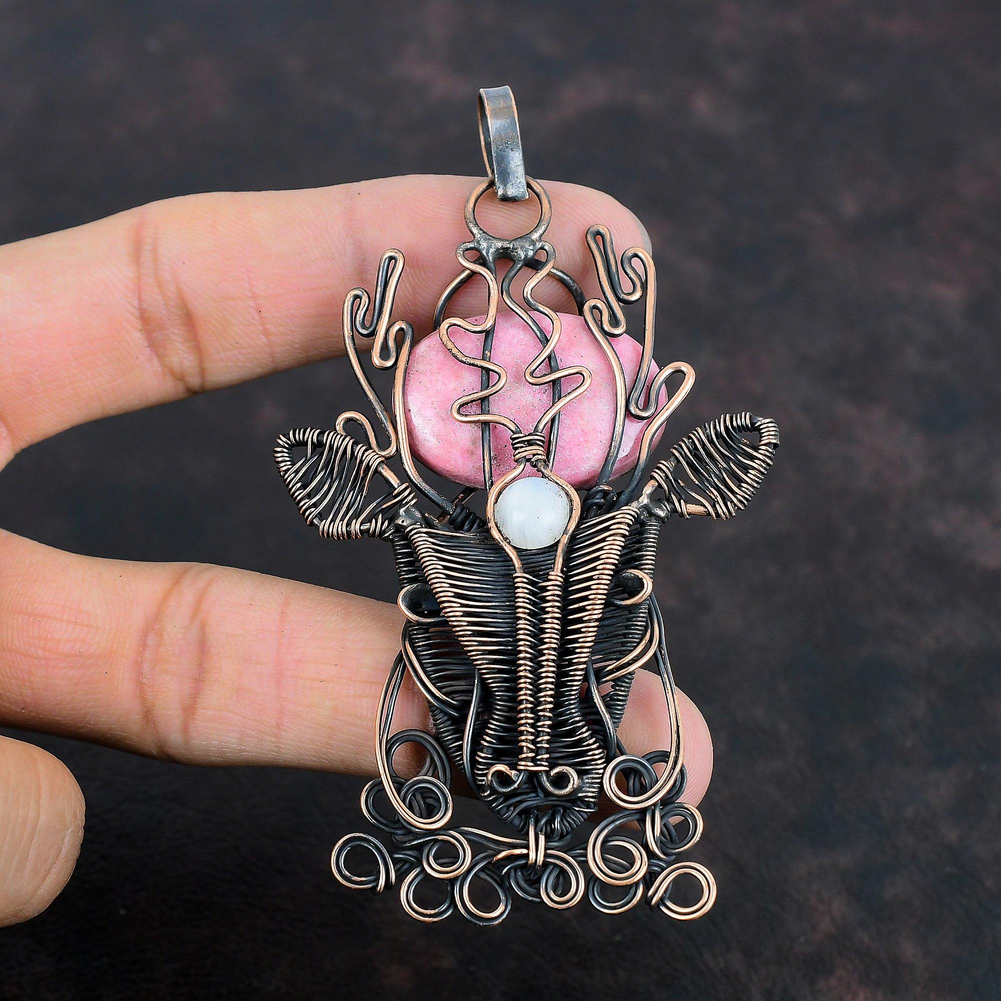 Подвеска из драгоценного камня Тулит, обернутая медной проволокой, ювелирное изделие, радужный лунный камень, подвеска в виде лица оленя, подвеска ручной работы из медной проволоки, подарки для жены