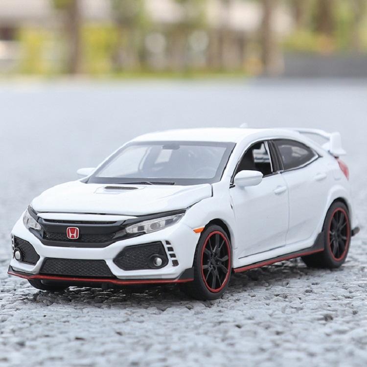 Honda Civic Type R JDM Симуляция Литая модель и игрушечный автомобиль Звуки и свет Оттягиваемый механизм 1:32 металлические модели автомобилей, подарки для детей