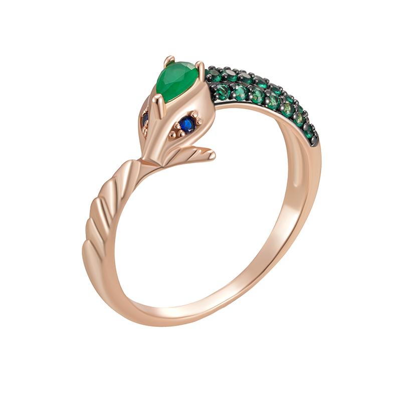 Современное кольцо-змея Ouroboros с черным акцентом, розовое золото, ювелирные изделия с зеленым цирконом, стильные женские аксессуары в русском стиле