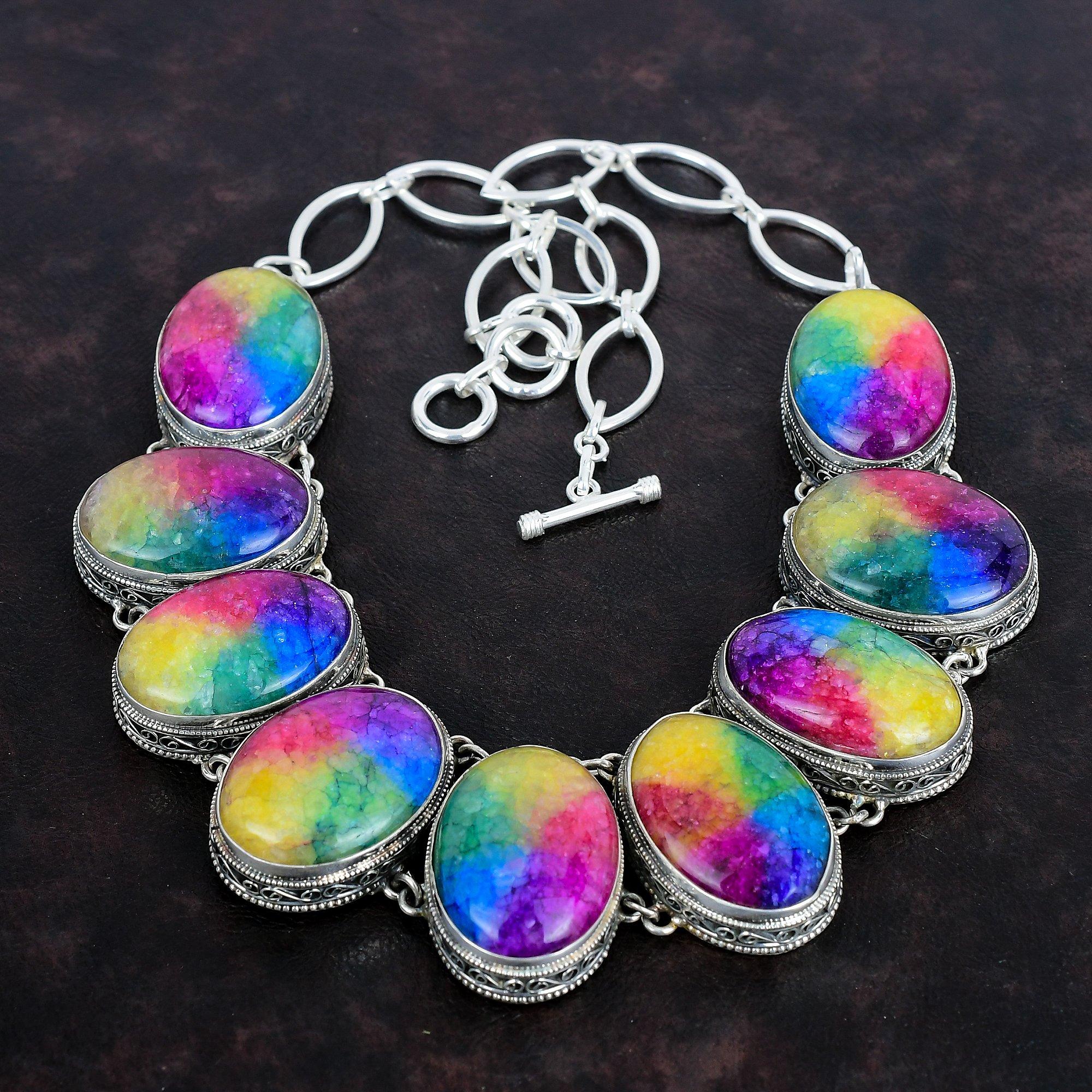 Радужное солнечное кварцевое ожерелье Druzy из стерлингового серебра 925 пробы, регулируемое ожерелье из цепочки, винтажные украшения ручной работы, изящное ожерелье из драгоценных камней