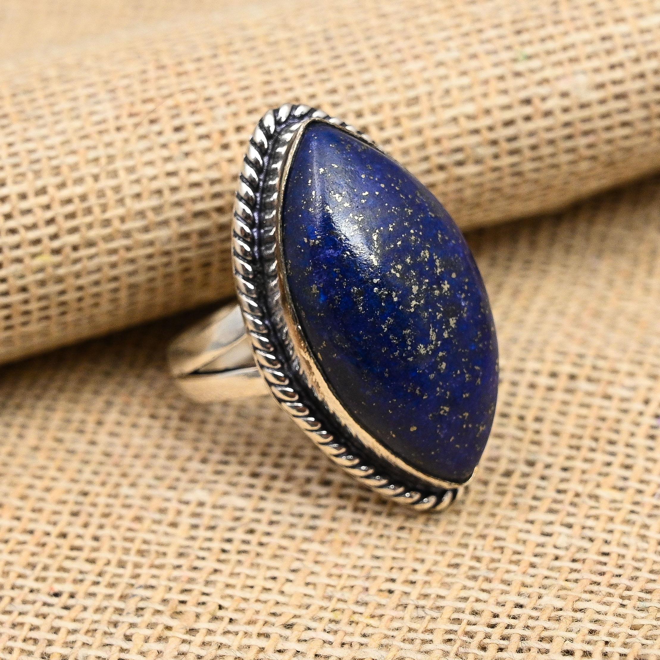 Lapis Lazuli Gemstone Handmade 925 Sterling Silver Ring Jewelry For Christmas