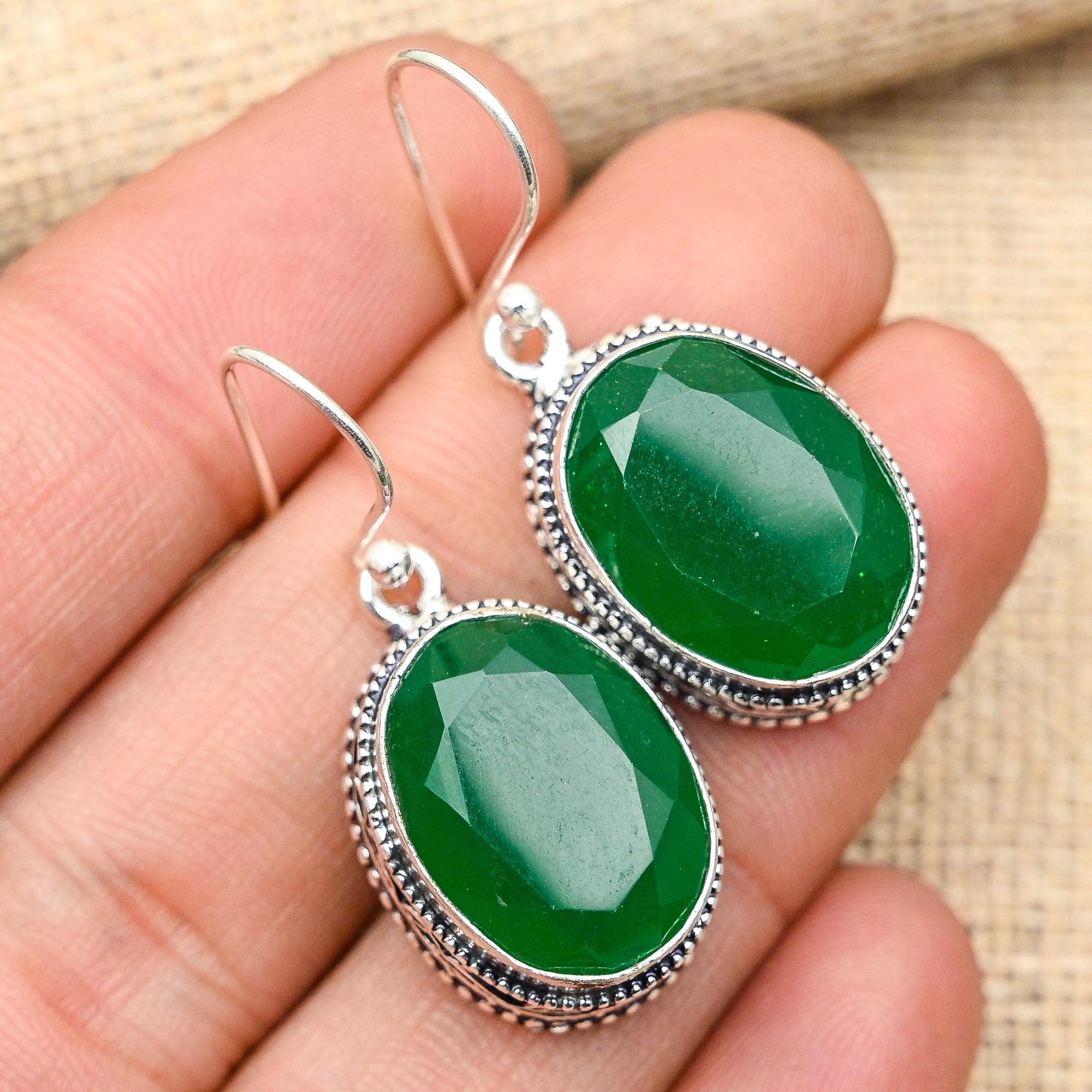 Восхитительный зеленый оникс, драгоценный камень, ювелирные серьги ручной работы из стерлингового серебра 925 пробы для женщин