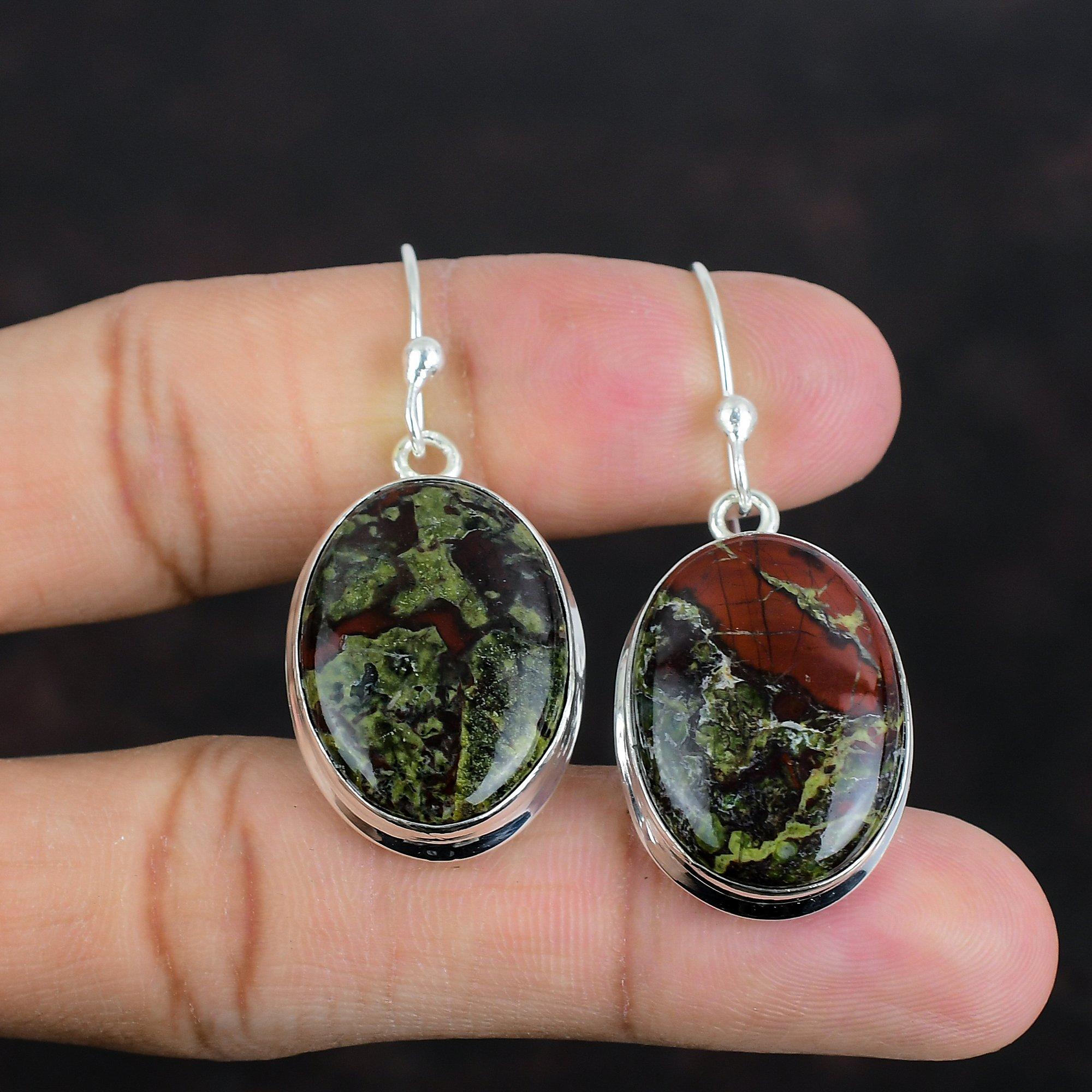 Dragon Bloodstone Earring 925 Sterling Silver Earring Unique Jewelry Handmade Real Gemstone Earring Wonderful Dangle Earrings Gifts For Her