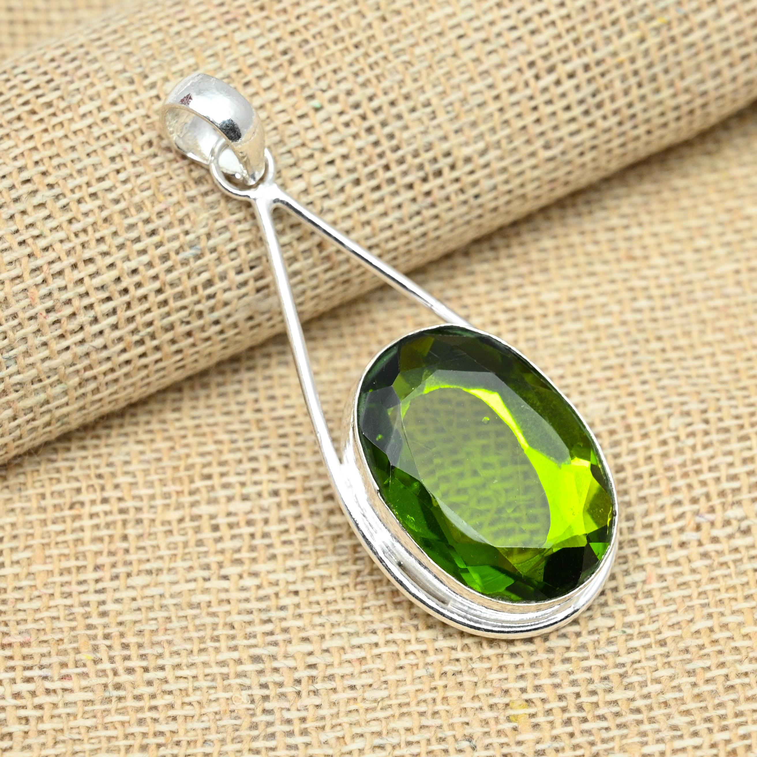 Зеленый перидот из стерлингового серебра 925 пробы, дизайнерские ювелирные изделия ручной работы, подвеска с драгоценным камнем