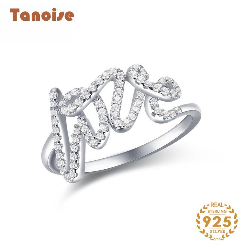 Tancise Classic 925 Sterling Silver Zircon Ring Ladies Jewelry Wedding Promise Party Gift