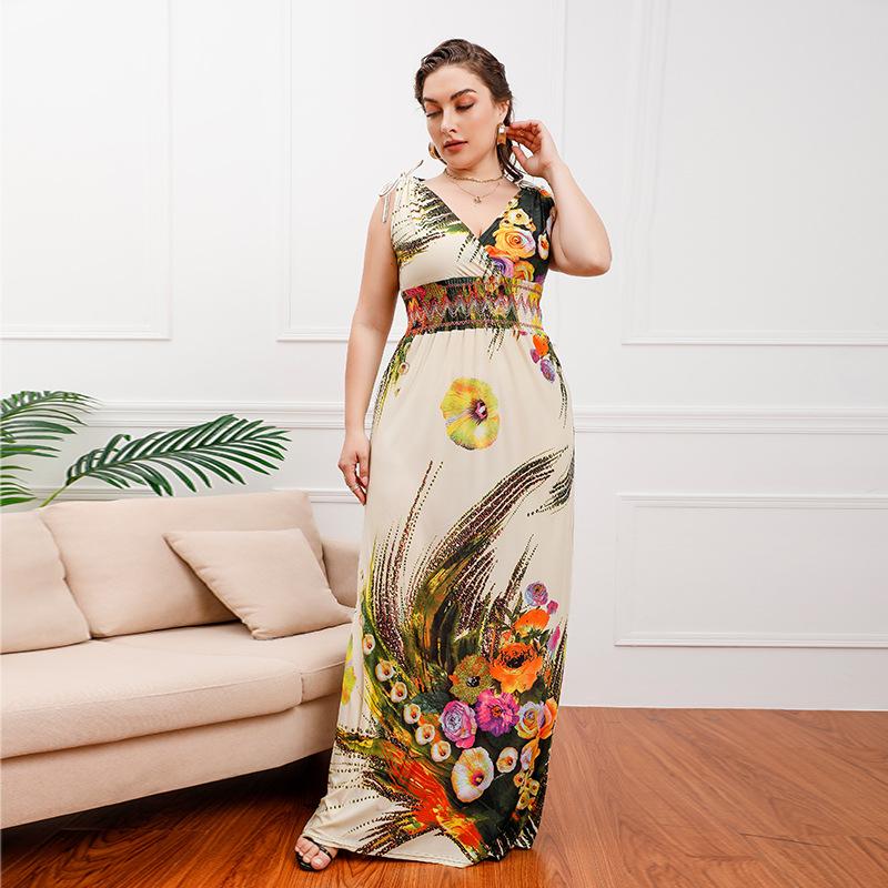 Летнее женское платье без рукавов в богемном стиле, пляжные платья больших размеров, длинные морские платья