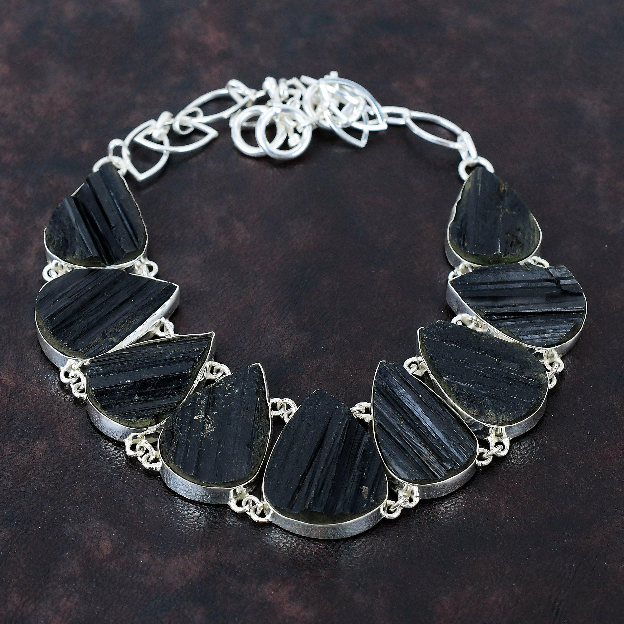 Black Tourmaline Rough Necklace Original Gemstone Necklace 925 Sterling Silver Necklace Adjustable Chain Necklace Handmade Jewelry For Gift