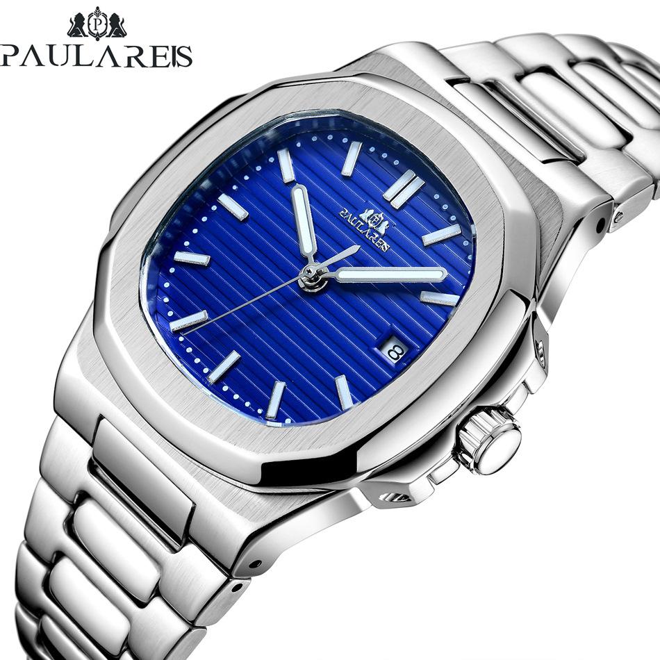 Paulareis Men Automatic Self Wind Mechanical Luminous Stainless Steel Blue Grey Coffe Black White Dial Simple Business Watch