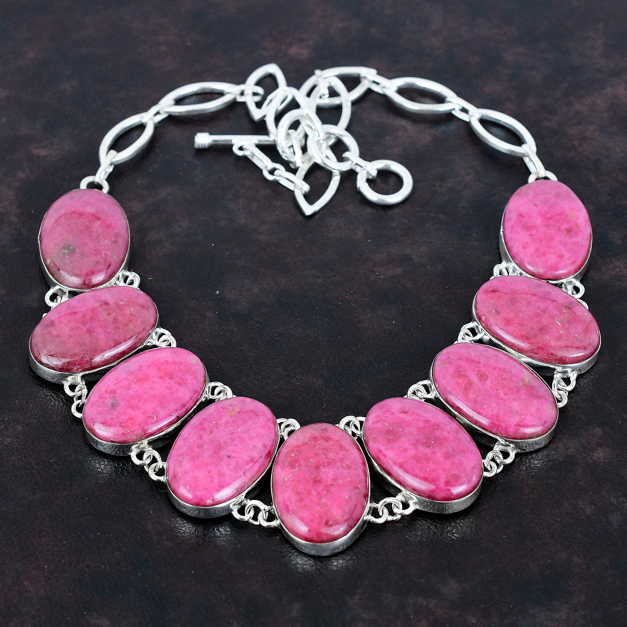 Rhodonite Necklace 925 Sterling Silver Necklace Adjustable Chain Necklace Elegant Jewelry Gemstone Necklace Gifts for Women Handmade Jewelry