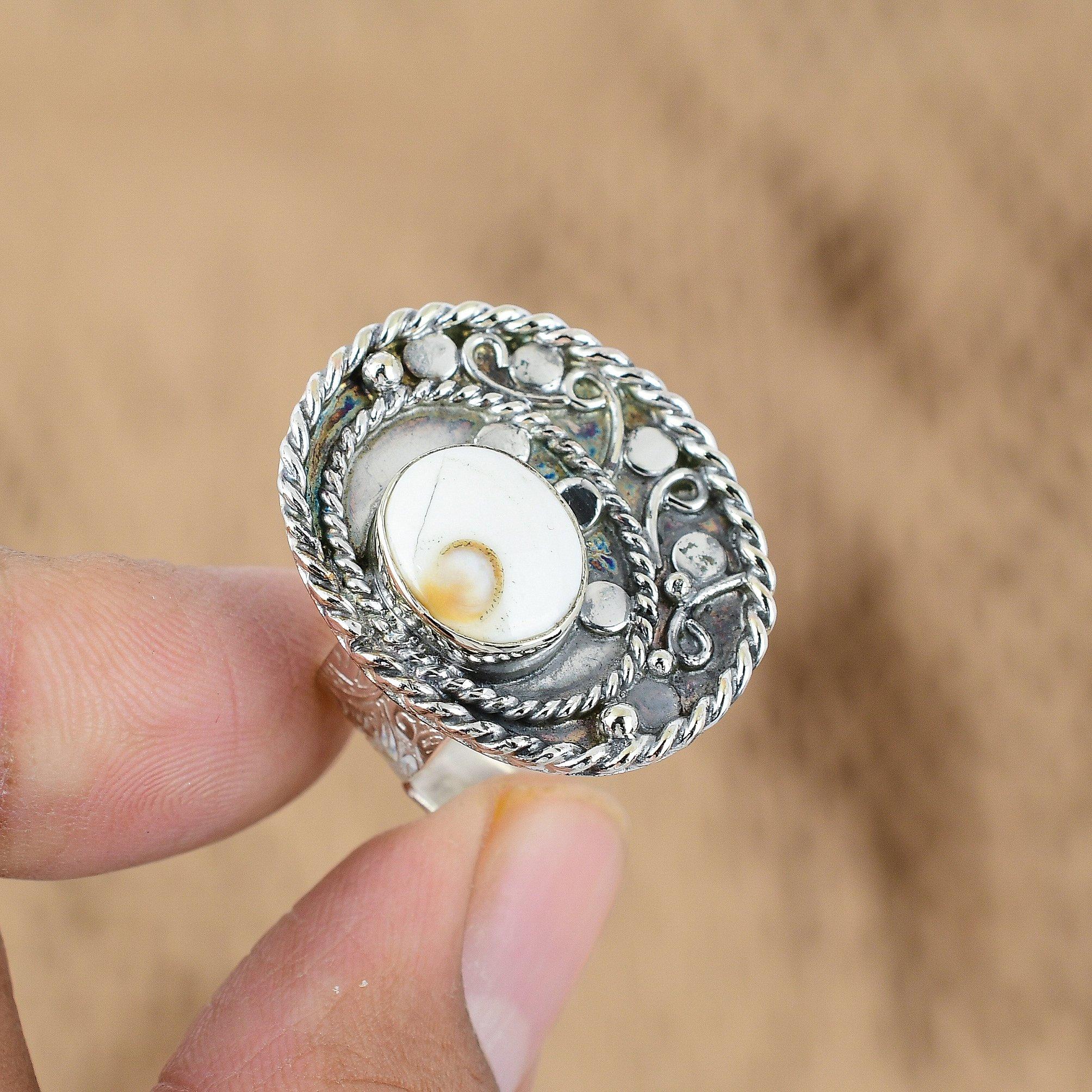 Shiva Eye Shell Stone Handmade Statement Promise Ring Jewelry Sterling Silver