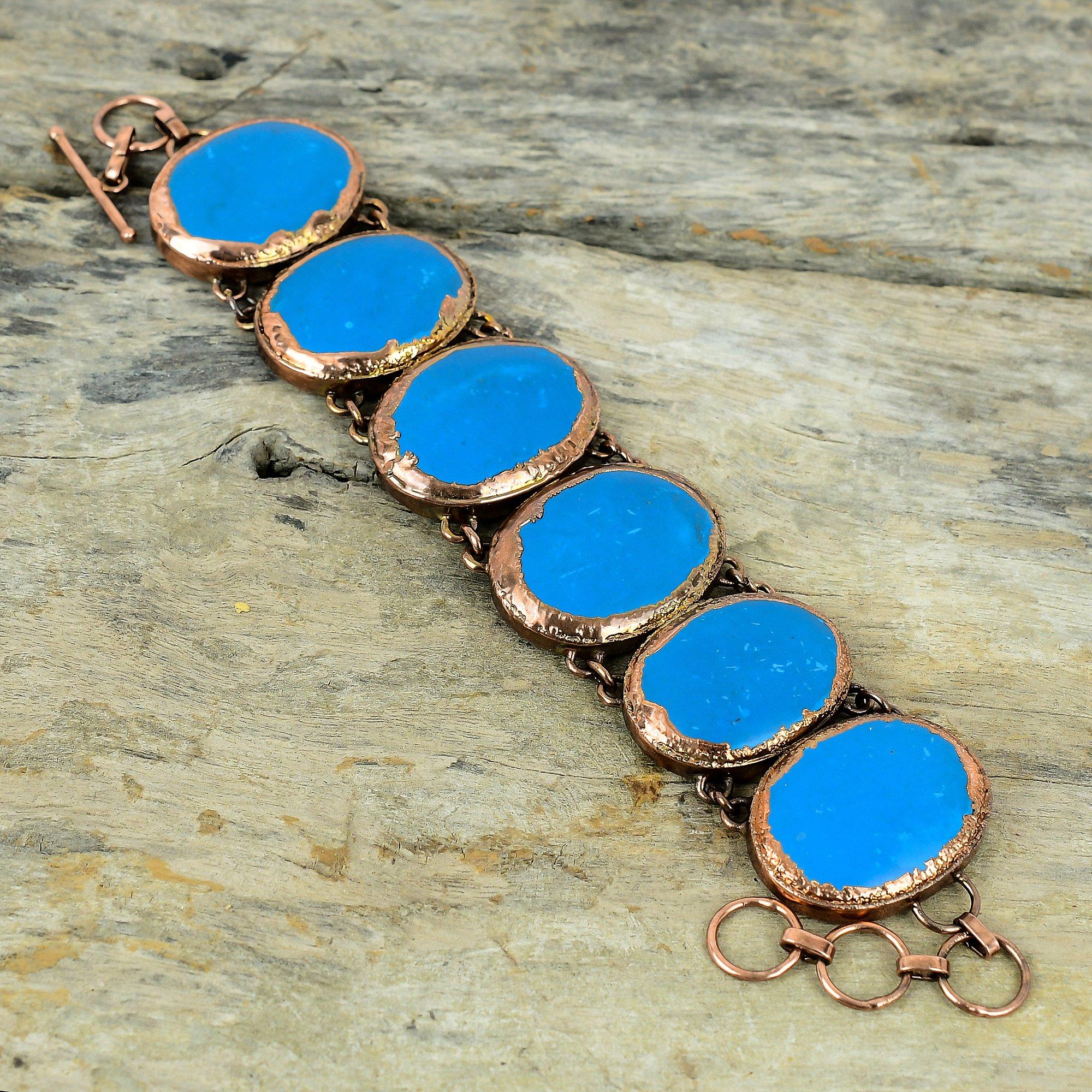 Браслет из бирюзы «Спящая красавица», медный браслет, изготовленный гальваническим способом, регулируемый браслет-цепочка, ювелирные изделия из драгоценных камней, браслет ручной работы, подарки для жены