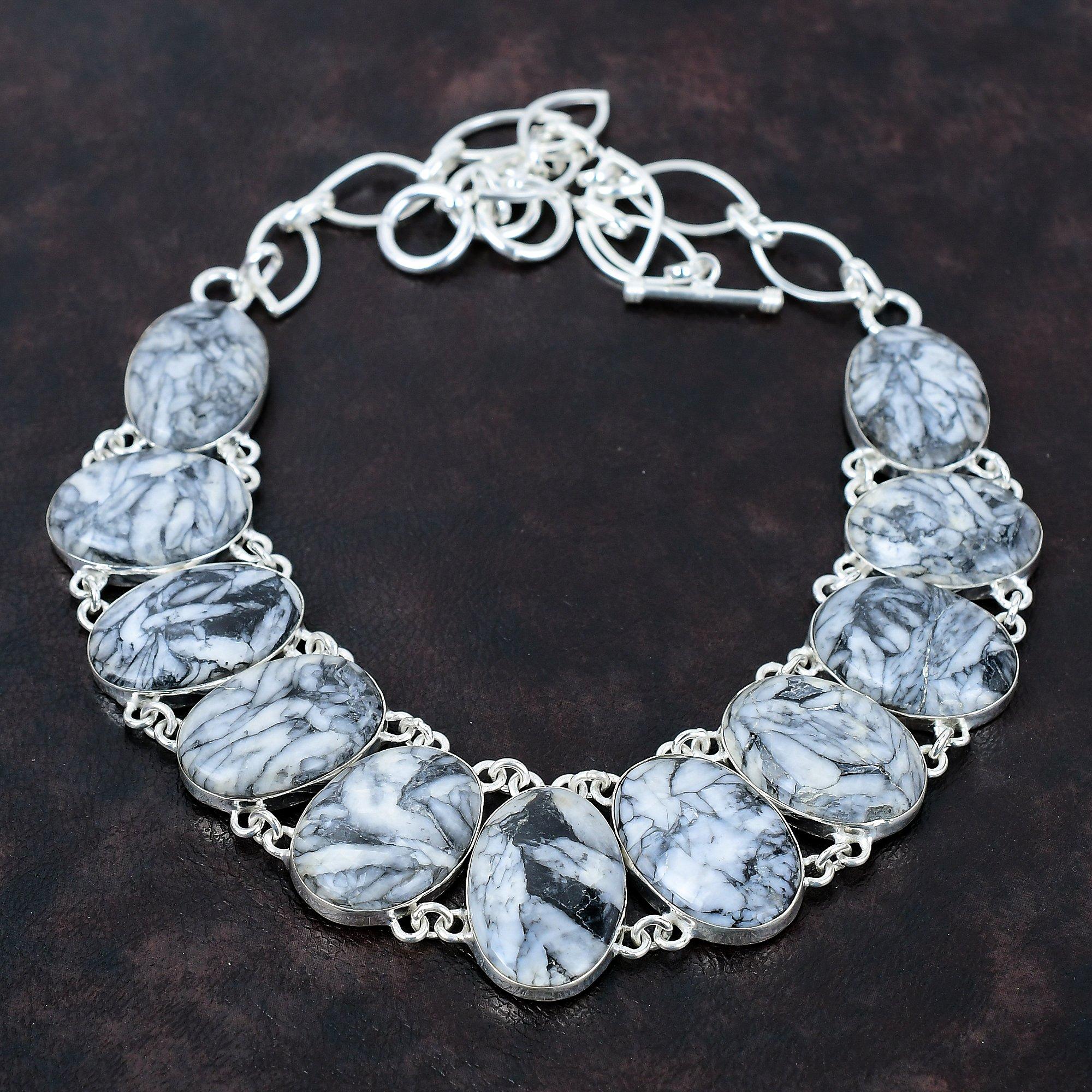 Ожерелье из драгоценных камней Pinolith Jasper, ювелирные изделия ручной работы, ожерелье из стерлингового серебра 925 пробы, регулируемое ожерелье-цепочка, элегантное ожерелье, подарок на годовщину