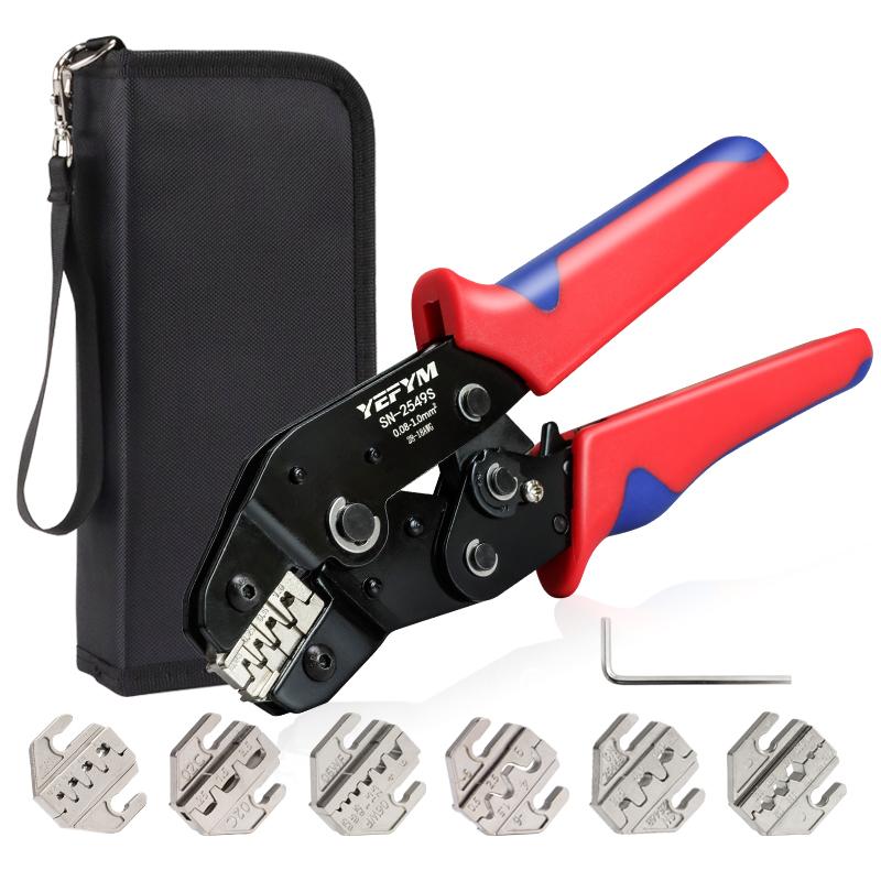 Ratcheting Crimping Tool Set 8 PCS with Changeable Jaws for Dupont JST MOLEX - Open Barrel Terminals, Insulated & Non-Insulated Ferrules