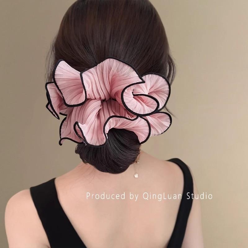 1Pcs New Korean Retro Folded Chiffon Oversize Scrunchies Women Sweet Temperament Fashion Exaggerated Hair Band Hair Accessorie