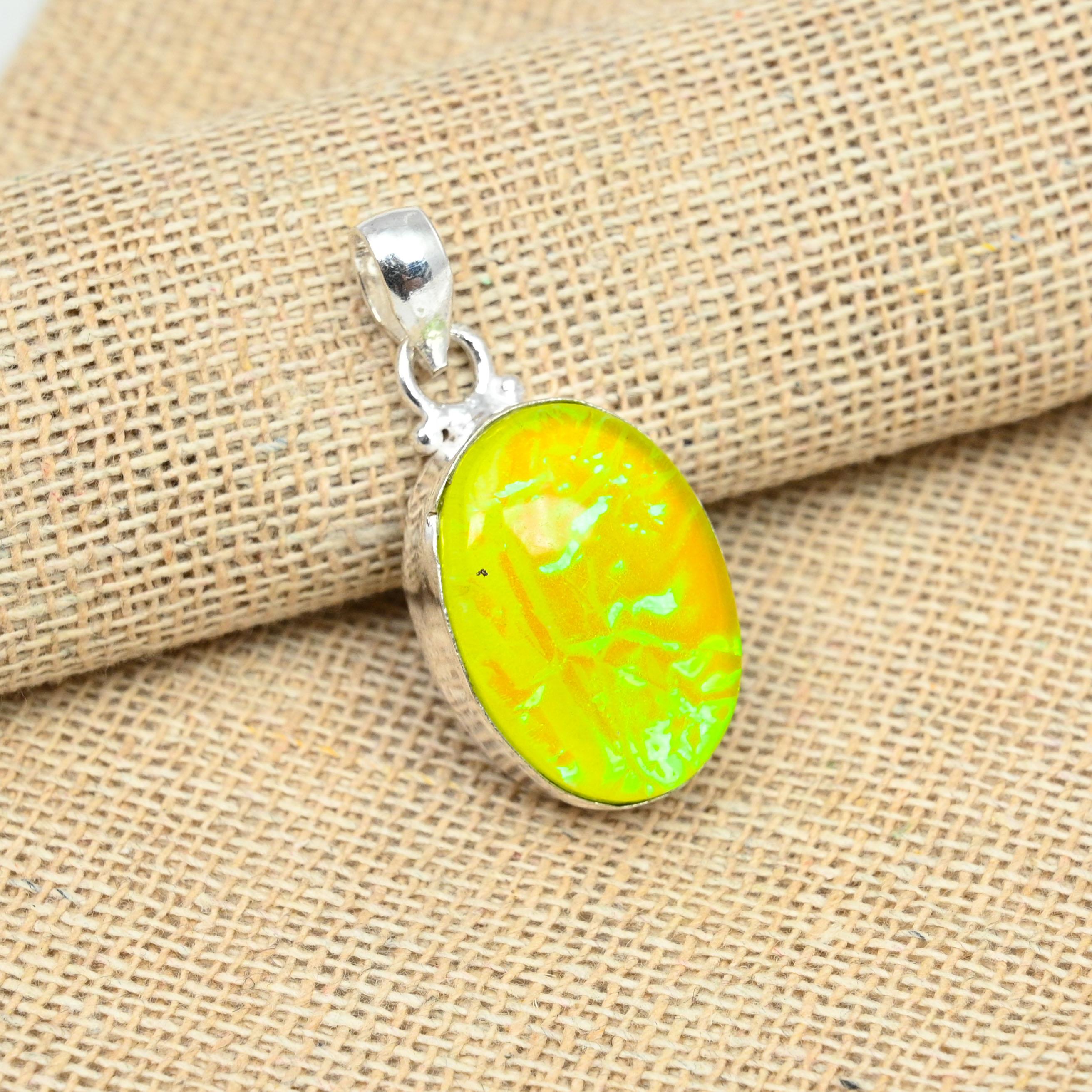 Yellow Australian Triplet Opal Gemstone Solid 925 Sterling Silver Antique Pendant Jewelry