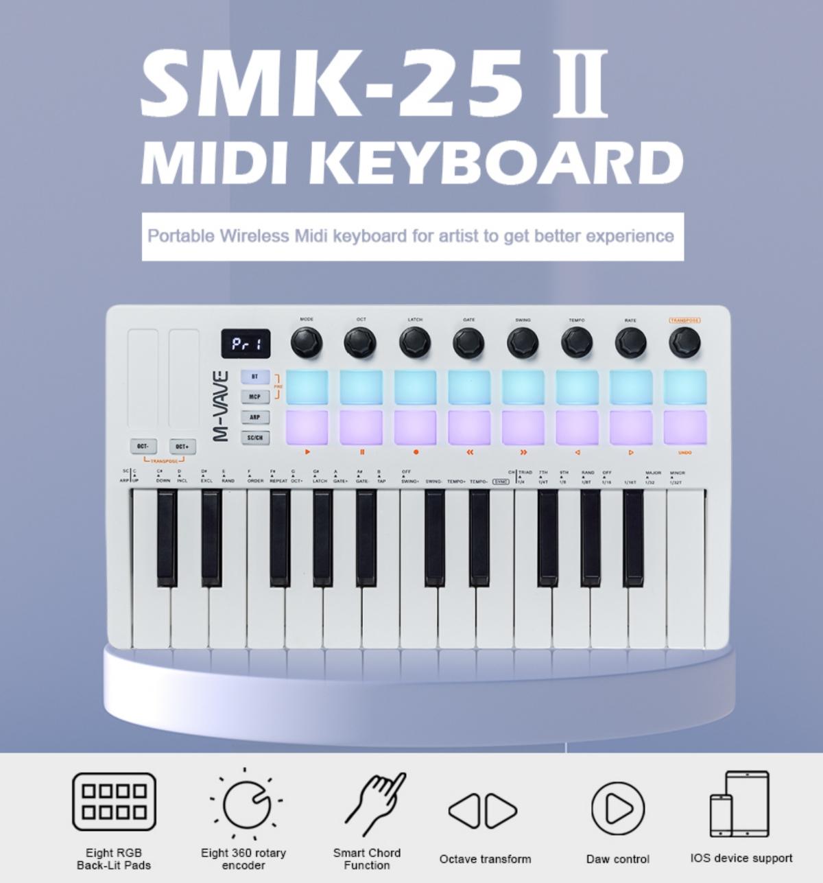 M-VAVE SMC-PAD беспроводной MIDI-контроллер для ударных/клавишных, USB-C портативный мини-пэд для начинающих, совместимый с DAW