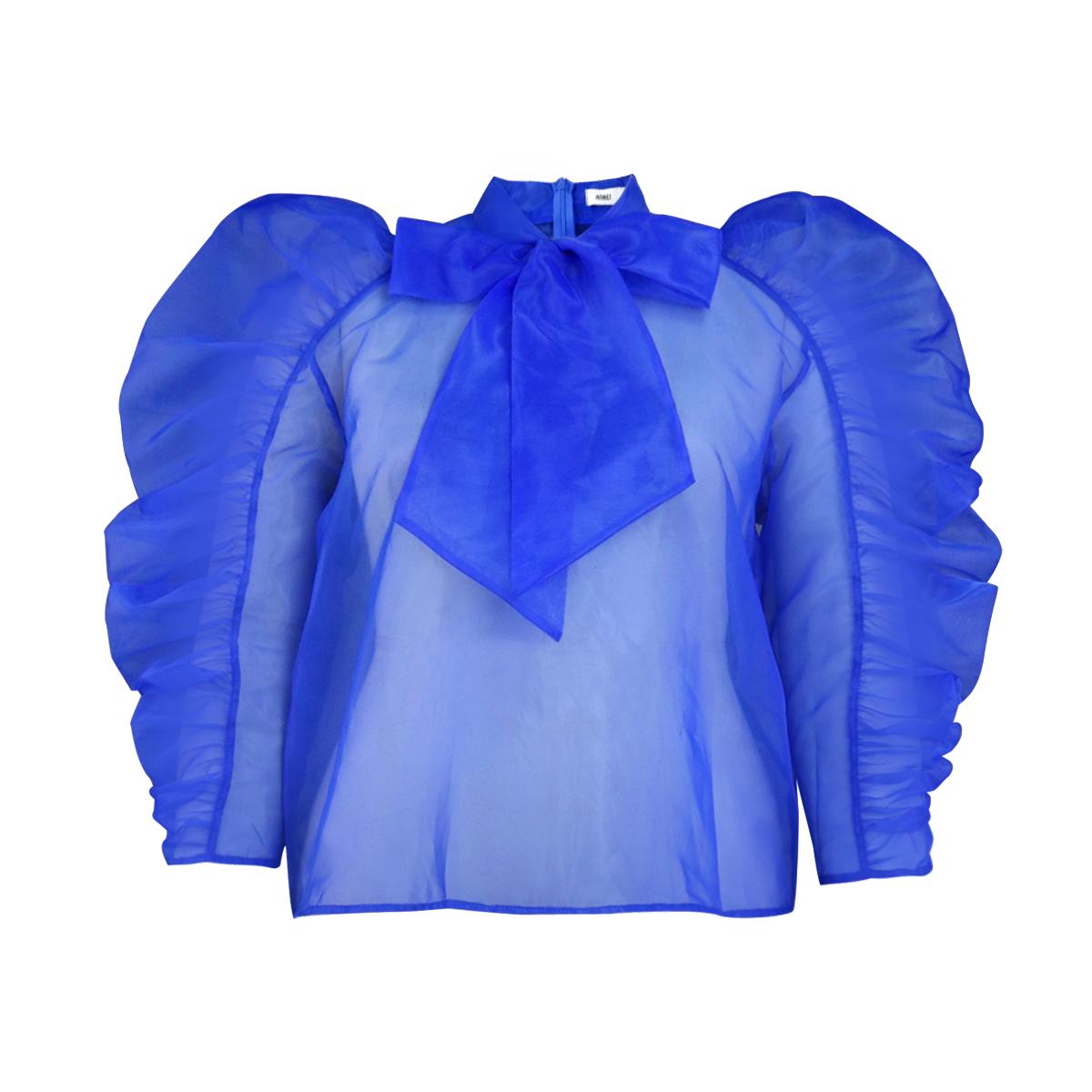 AOMEI Женские топы из органзы с круглым вырезом и галстуком-бабочкой, прозрачная блузка, сексуальная вечерняя клубная одежда, вечерние пуловеры, рубашки