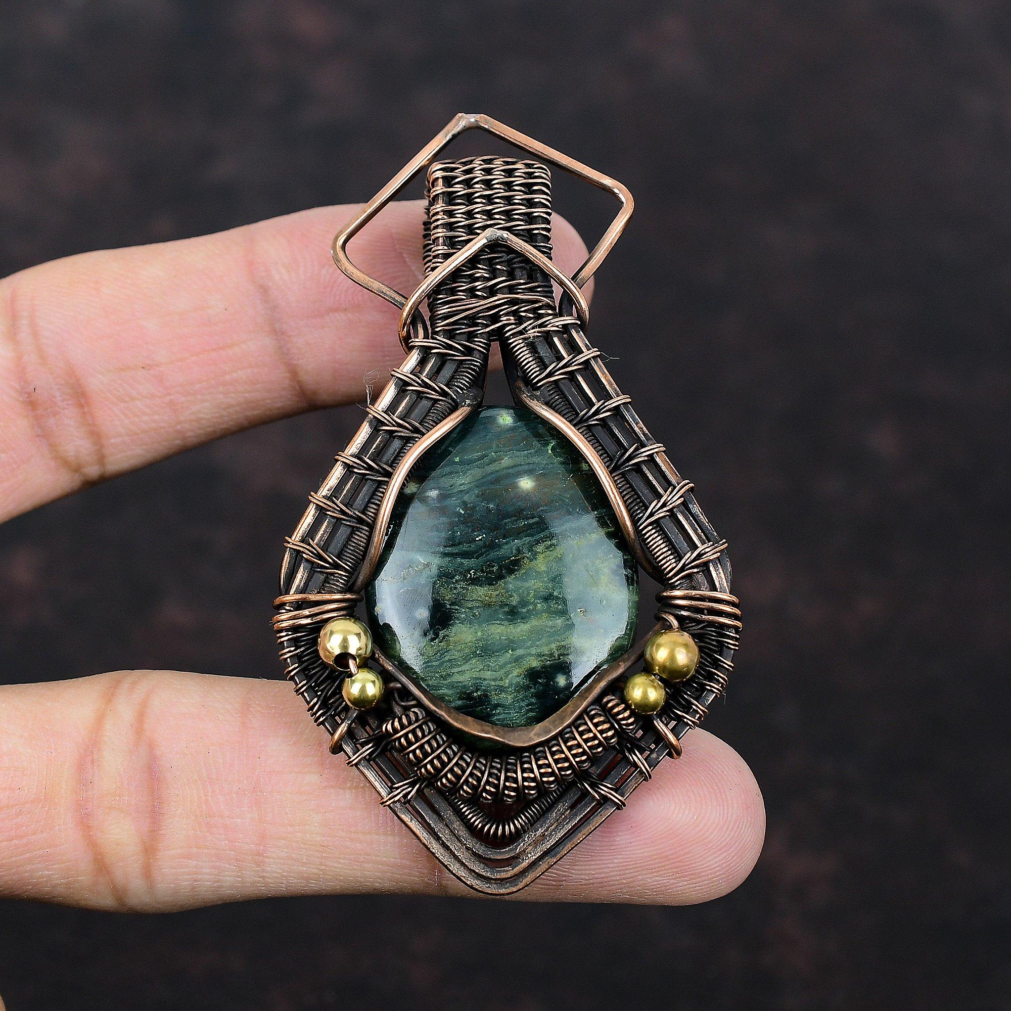 Подвеска Ocean Jasper, подвеска из медной проволоки с драгоценным камнем, потрясающая медная бижутерия, совершенно новая подвеска ручной работы, потрясающий подарок для друга