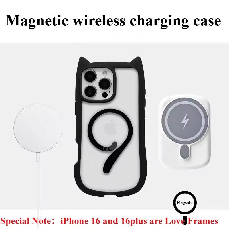 3D Cat Ear Magnetic Charging Case for IPhone 17 16 15 14 13 12 11 Pro Max 16 Plus 12 13 Mini 17Air Transparent PC TPU Armor Cover