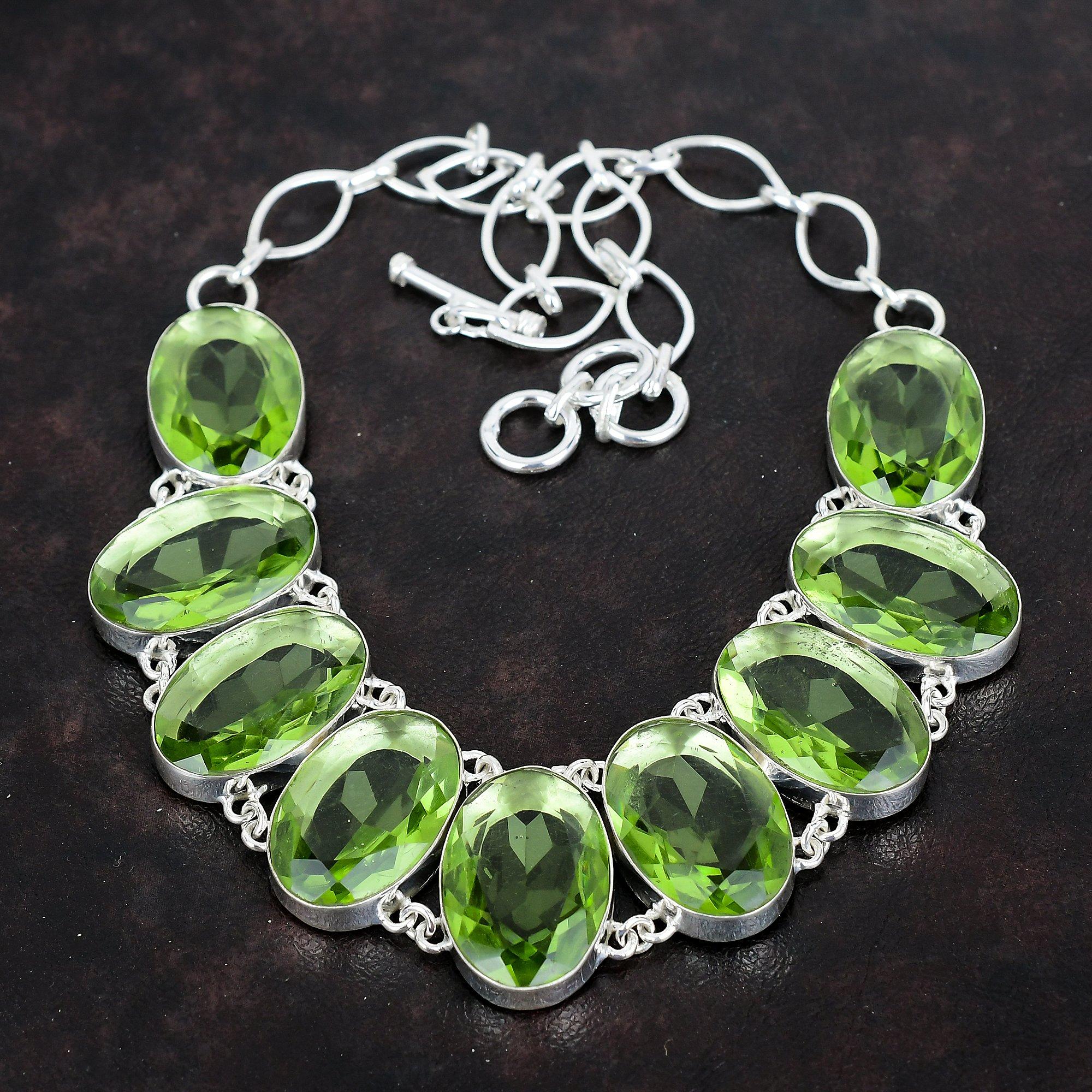 Ожерелье из граненого зеленого аметиста, ожерелье из драгоценных камней, ювелирные изделия ручной работы, ожерелье из стерлингового серебра 925 пробы, регулируемая цепочка, ожерелье, подарки для женщин