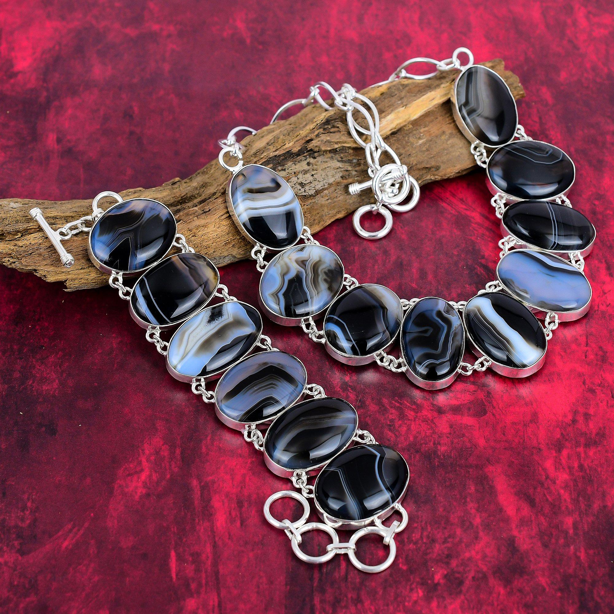 Комплект украшений из твердого серебра 925 пробы с агатом, великолепное ожерелье и браслет ручной работы для нее, ювелирные изделия из драгоценных камней