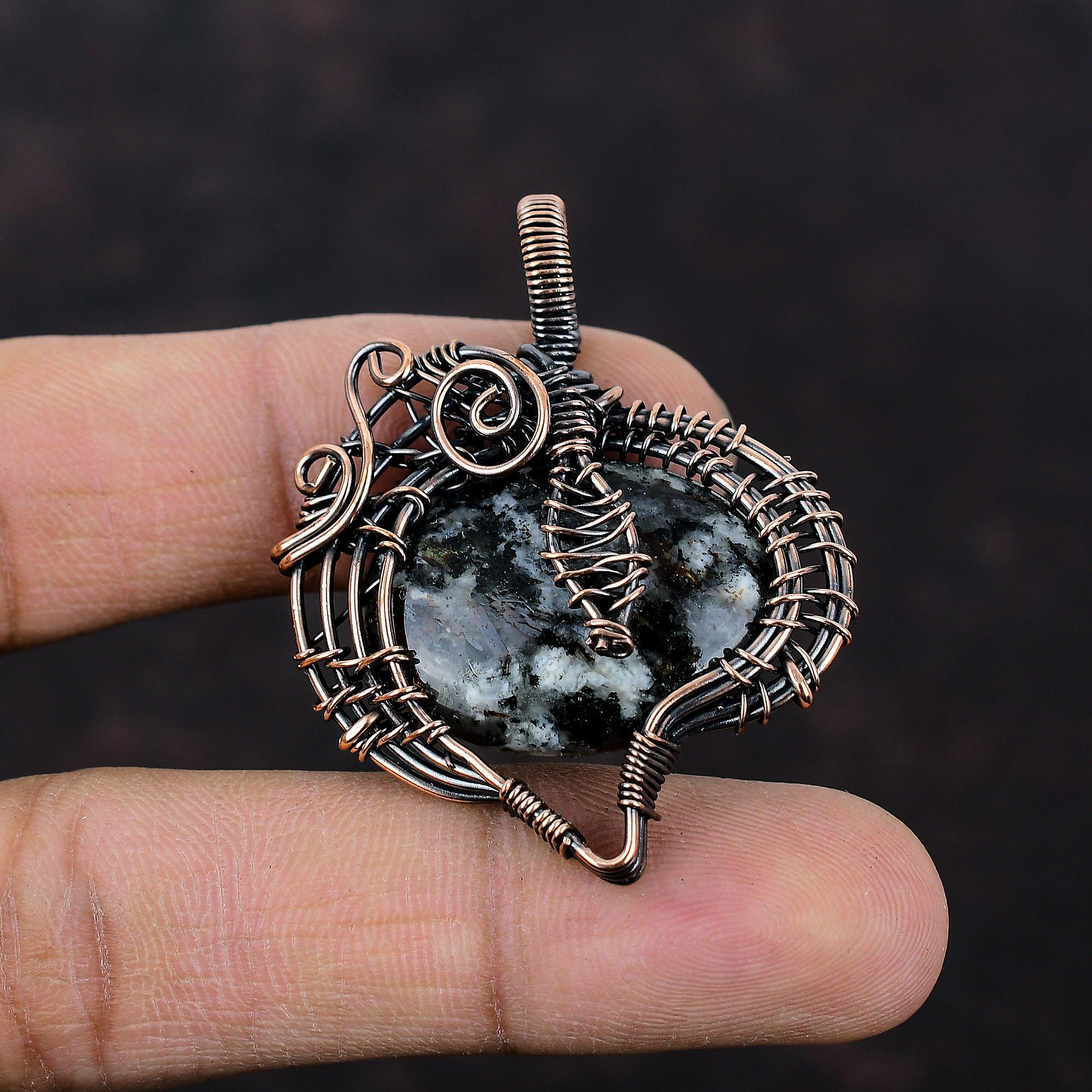Подвеска из астрофиллита, обернутая медной проволокой, подвеска из драгоценного камня, медные украшения, подвеска в стиле бохо, ручная работа, обернутая проволокой, подарок для друга