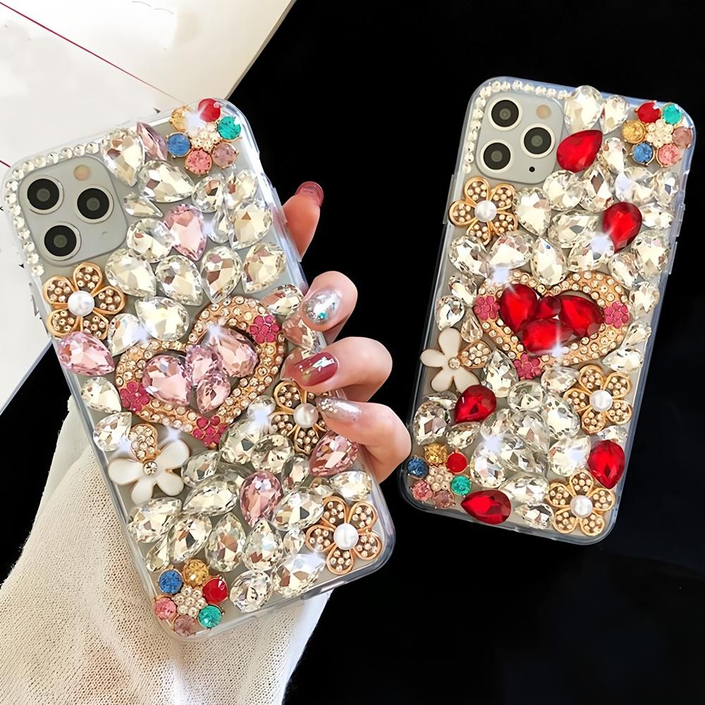 Чехол со стразами и блестками для Realme C75 C75X C73 C71 C61 C55 C51 C53 C35 C31 C30 C33 C25 C21Y C25Y C21 Кристальное сердце Цветочный Блестящий Алмазный Чехол
