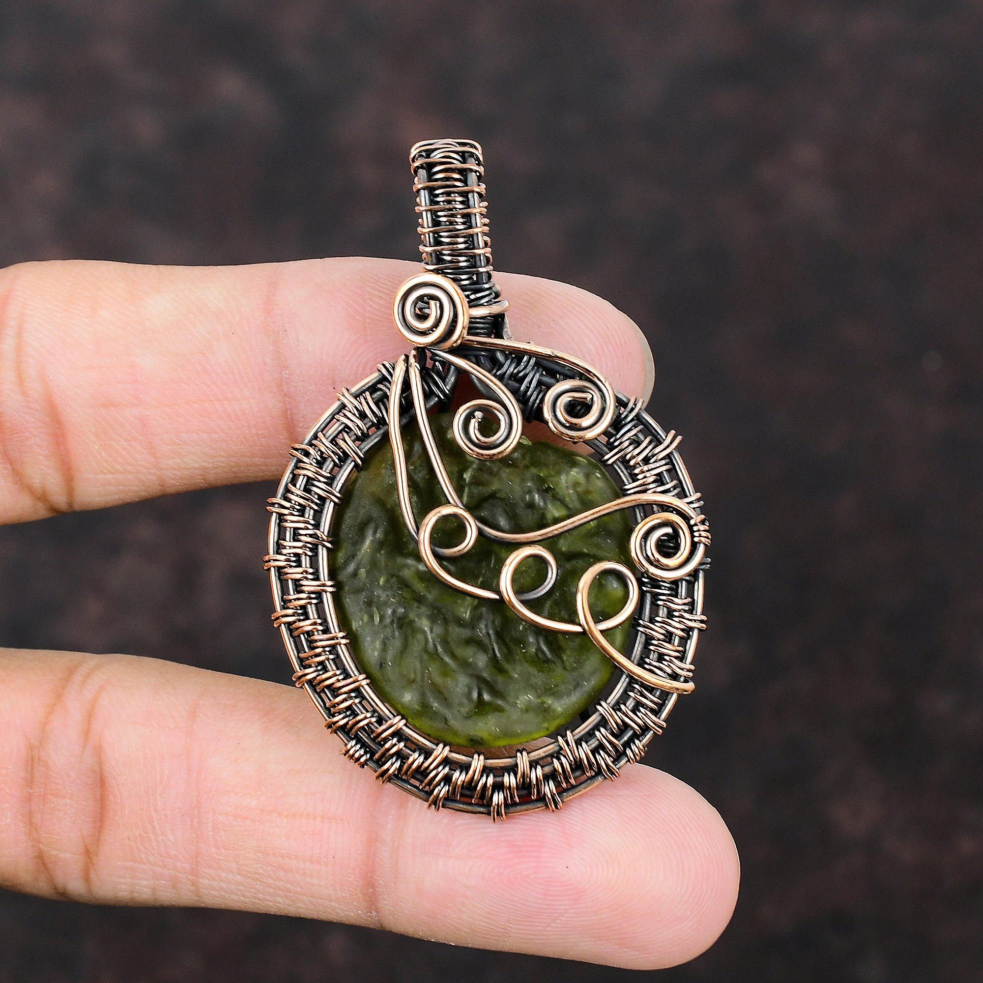 Moldavite Copper Wire Wrapped Pendant Gemstone Jewelry Handmade Unique Pendant Copper Wire Wrap Jewelry Gift For Her & Mom Pendant For Women