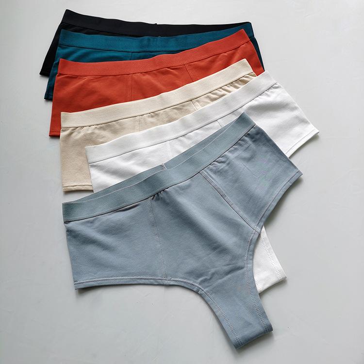 Pure Color Comfortable Cotton Simple Basic Women's Cotton Mid Waist Half Buttocks Large Briefs