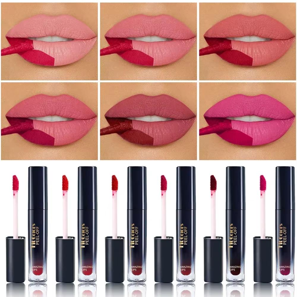 6 Colors Waterproof Lip Liner Peel Off Tattoo Lip Gloss Long Lasting Matte Lip Tint Black Contour Tear-off Makeup Stain Cosmetic