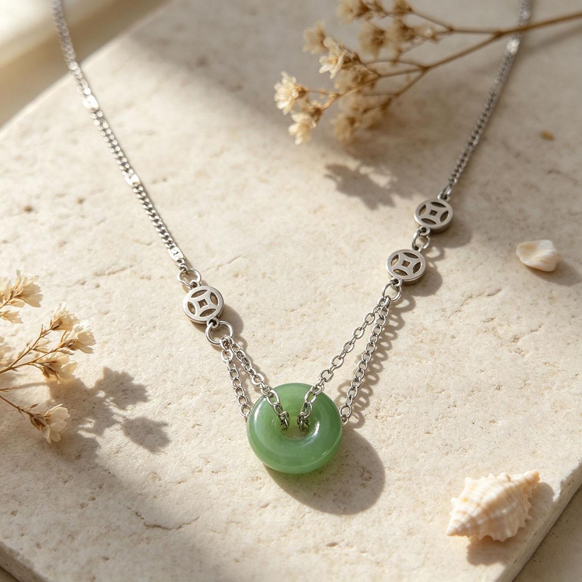 New Chinese style green peace buckle necklace for women, new niche design clavicle chain, internet celebrity simple neck chain necklace