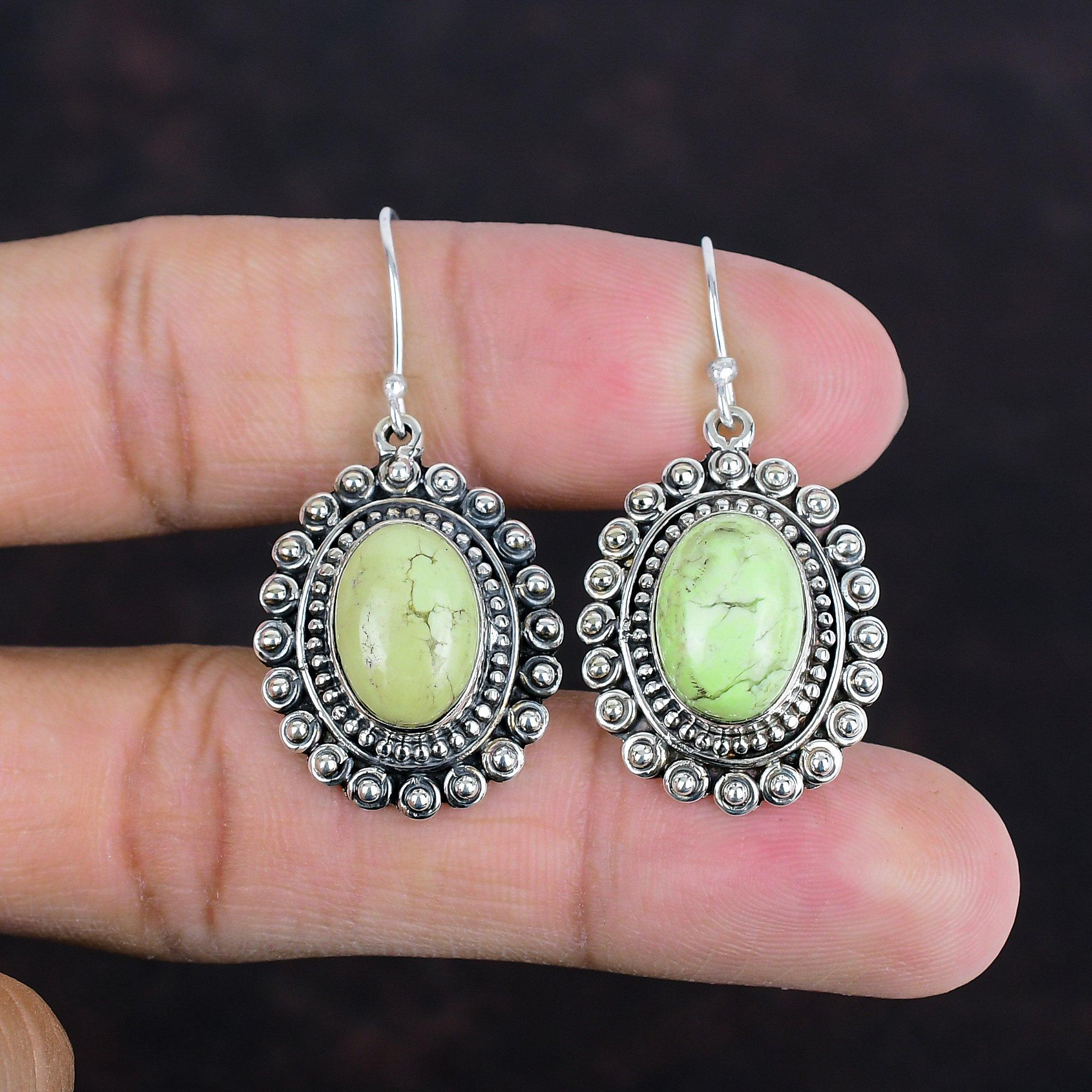 Серьги из лимонного хризопраза, винтажные серьги с драгоценными камнями, уникальные ювелирные изделия, серьги из стерлингового серебра 925 пробы, серьги ручной работы, серебряные ювелирные изделия, подарок для жены