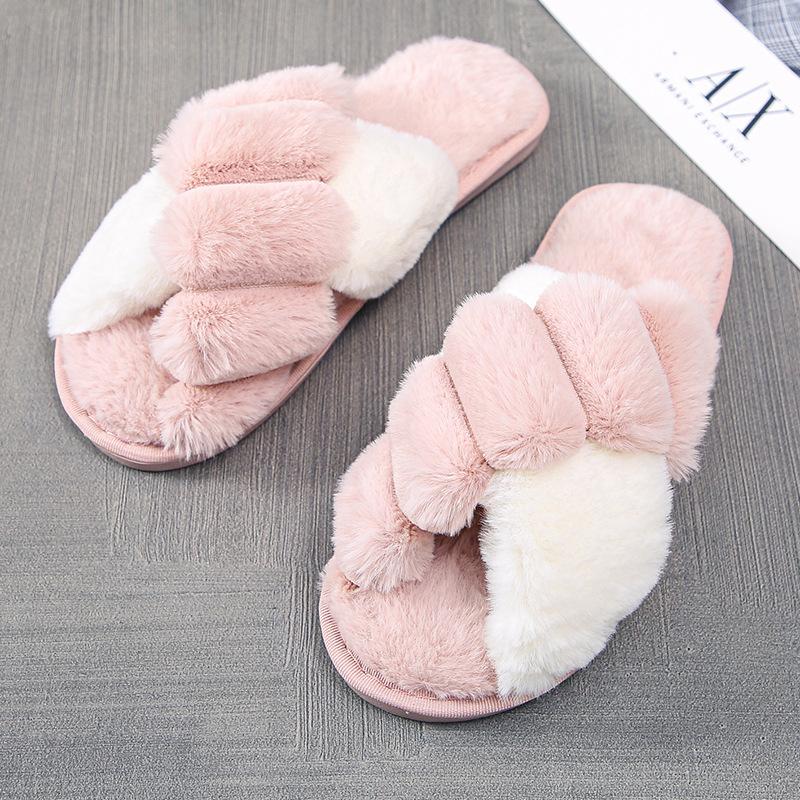 Classic Design Women Winter House Furry Slippers Fluffy Faux Fur Home Slides Flat Fashion Indoor Floor Shoes Ladies Flip Flops