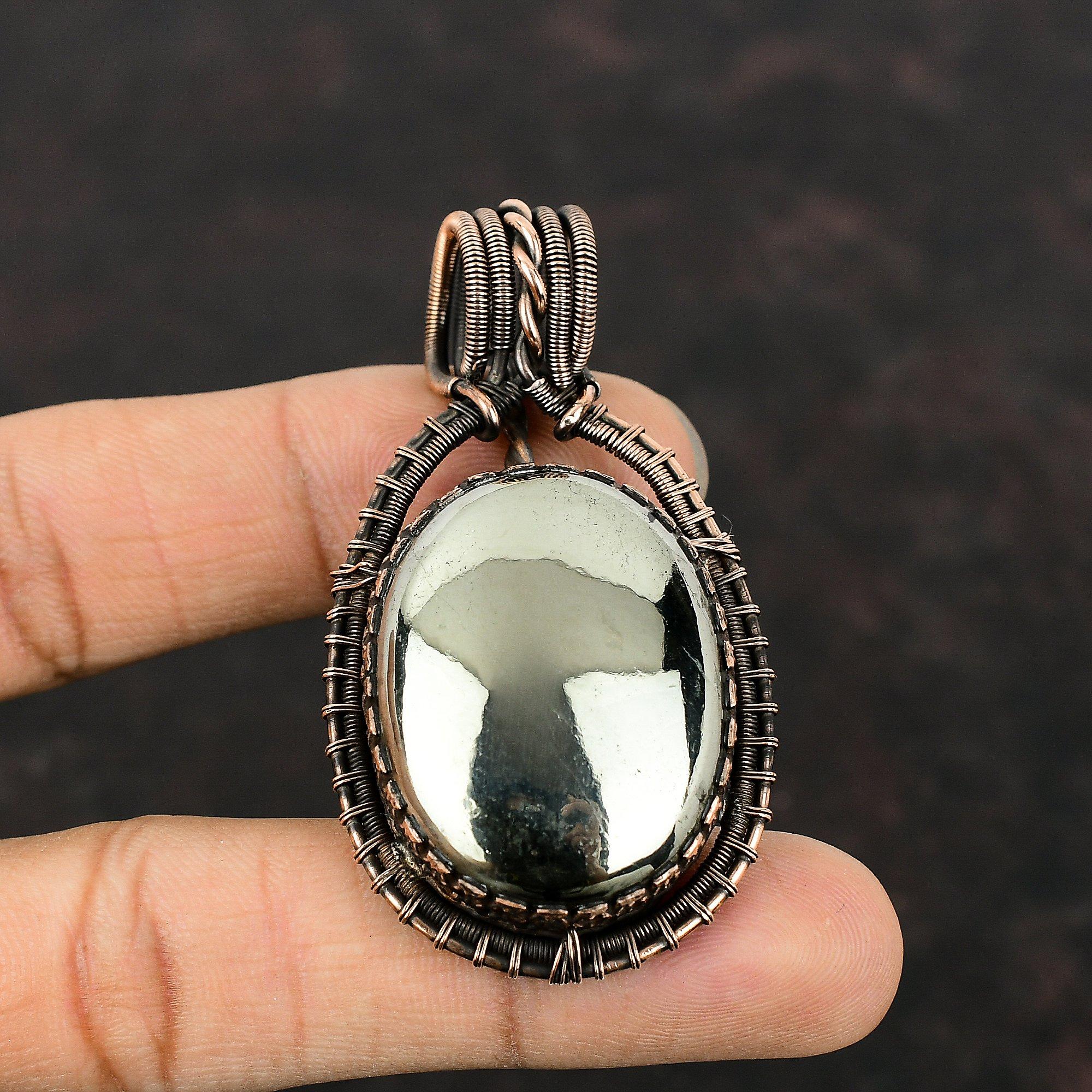 Подвеска с пиритом Apache, кулон из медной проволоки, кулон из проволочной обмотки, ювелирные изделия ручной работы, подвеска из натурального драгоценного камня, красивые медные ювелирные изделия, подарок для нее