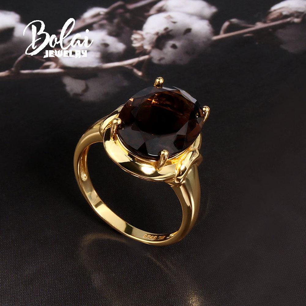 Simple Design Smoky Quartz Ring 925 Sterling Silver Yellow Natural Gems Women's Fine Jewelry for Daily Wear