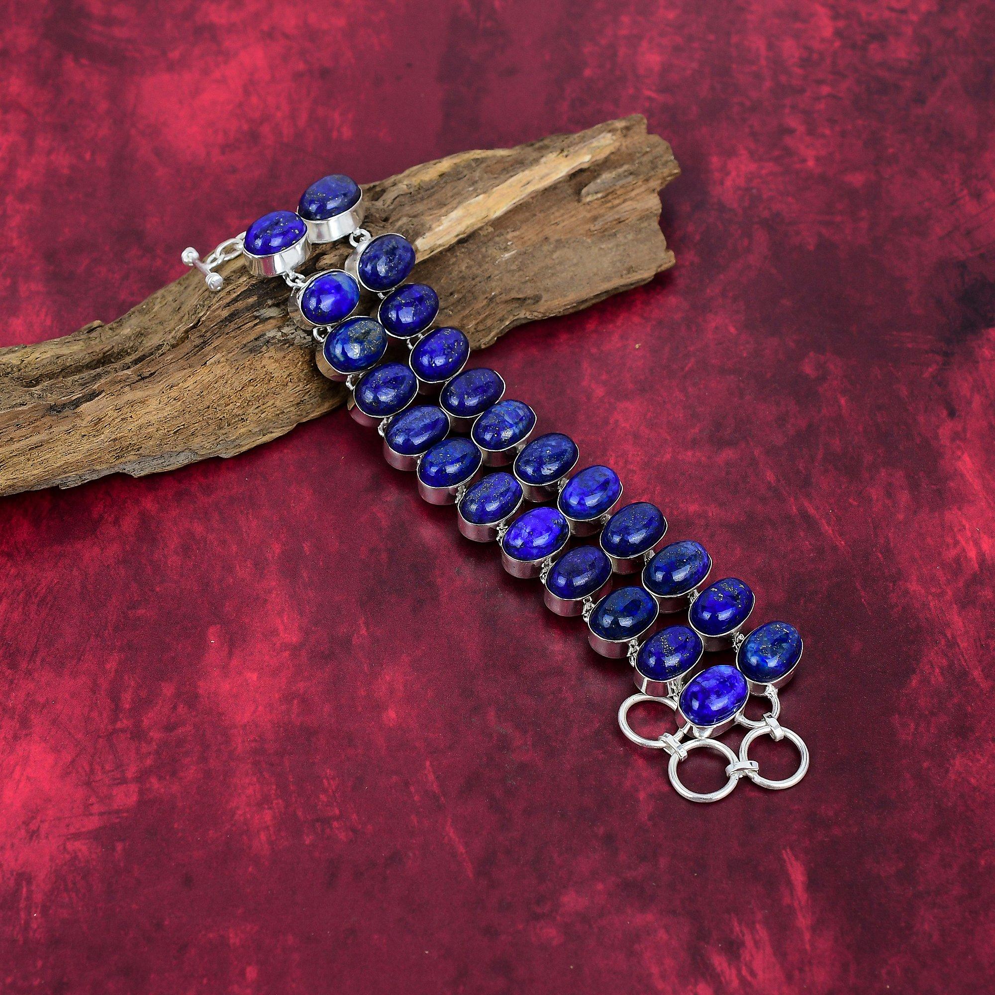 Браслет из лазурита, ювелирные изделия ручной работы, браслет из стерлингового серебра 925 пробы, дизайнерские ювелирные изделия из драгоценных камней, регулируемый браслет-цепочка, подарок для мамы