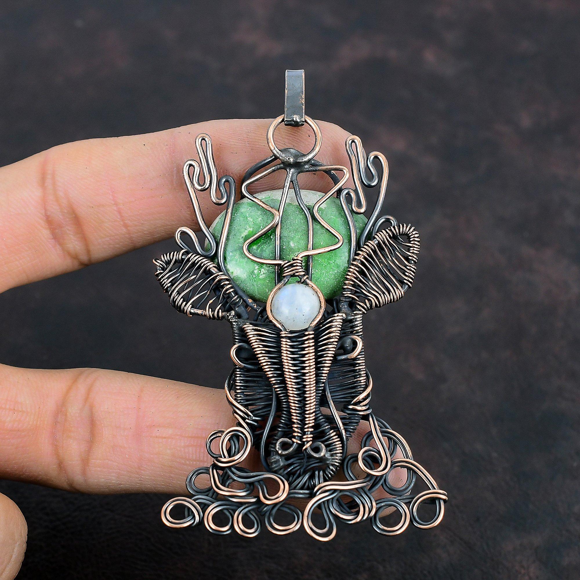 Подвеска из варисцита, медная проволока, обернутая в ручную ювелирное изделие, подвеска из драгоценного камня в виде оленьей морды, радужный лунный камень, подвеска из медной проволоки, подарок для мамы