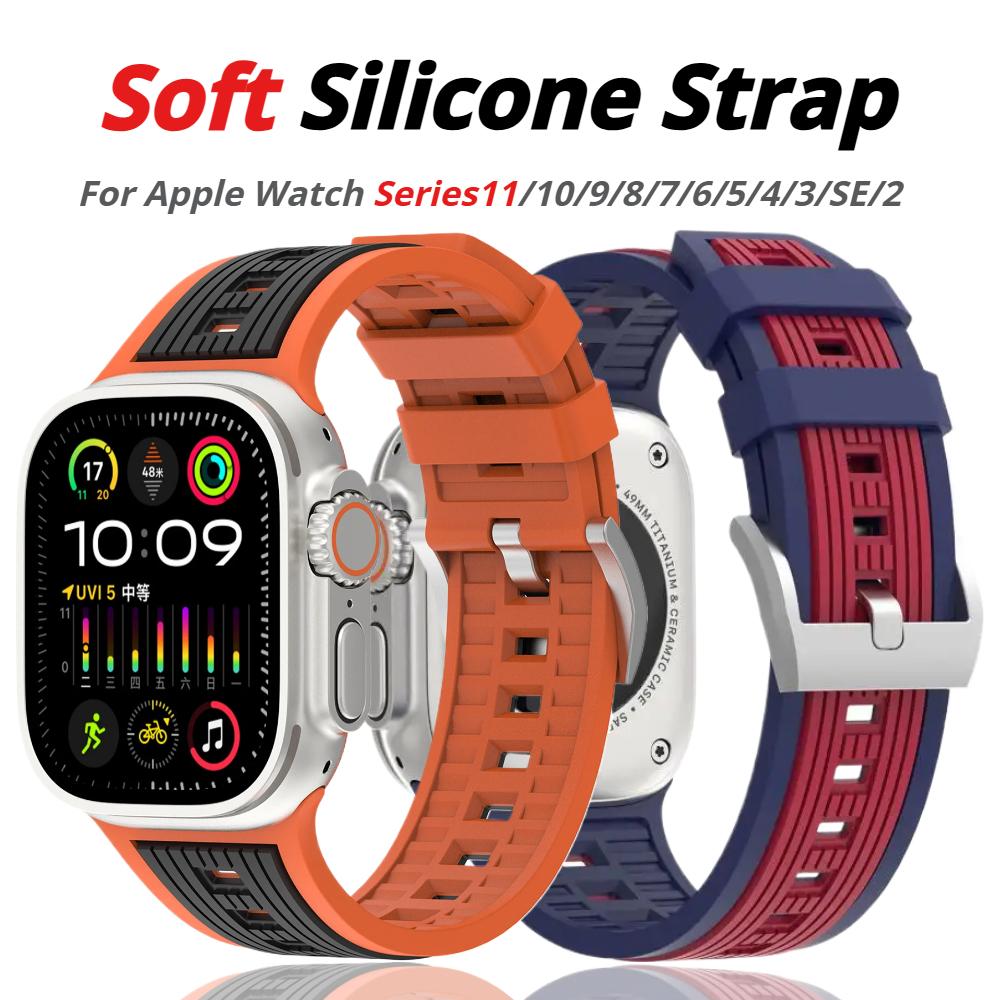 Soft Silicone Strap For Apple Watch Series 11 46mm Band 42mm 44mm 45mm 41mm 40mm 38mm Ultra 2/3 49mm Sport Bracelet iWatch Serise 10 9 8 7 6 5 4 3 SE