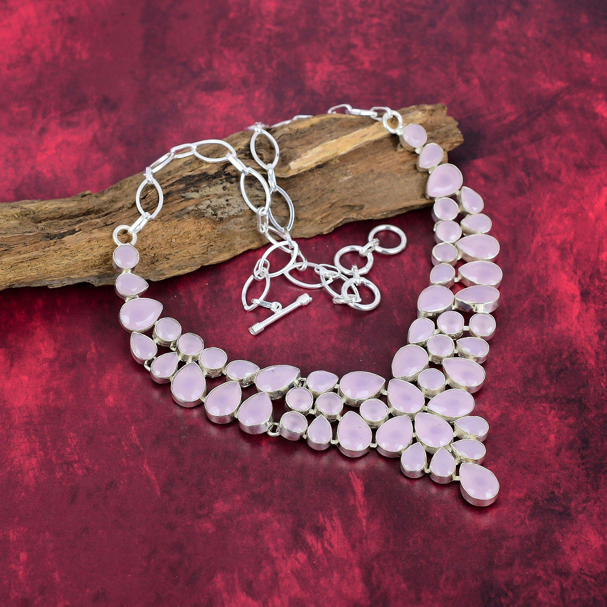 Pink Chalcedony Necklace Gemstone Jewelry, 925 Solid Sterling Silver Handmade Necklace, Latest Design Jewelry