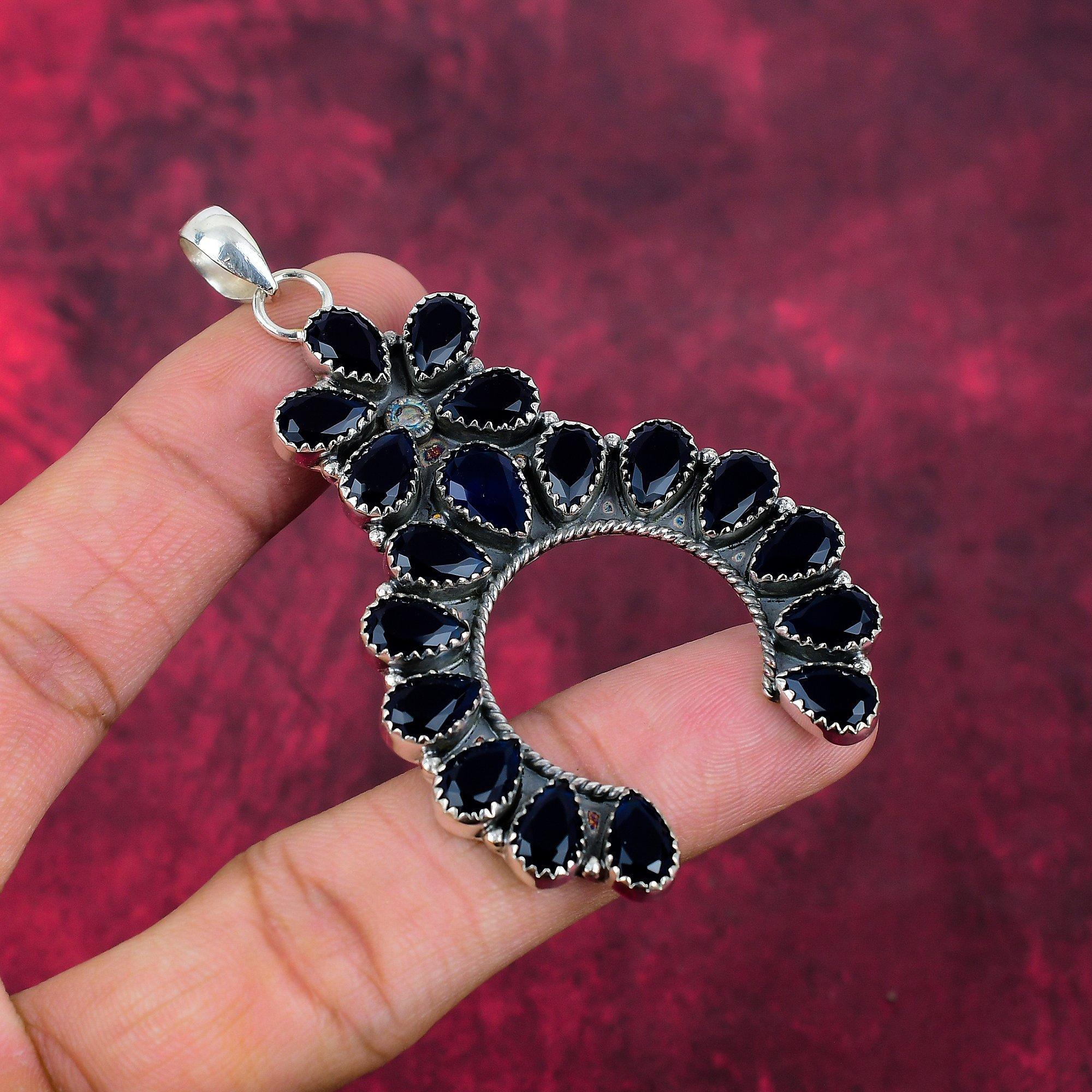 Ожерелье из черной шпинели, подвеска из драгоценного камня, серебряные украшения 925 пробы, антикварные подвески ручной работы, подарок для матери