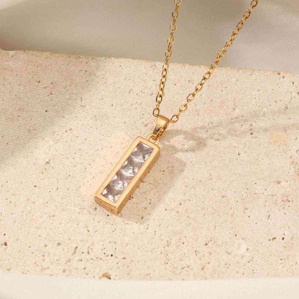 1 Piece Simple Rectangle Shape Zircon Pendant Necklaces for Women Gold Color Stainless Steel Necklace Jewelry Party Accessories