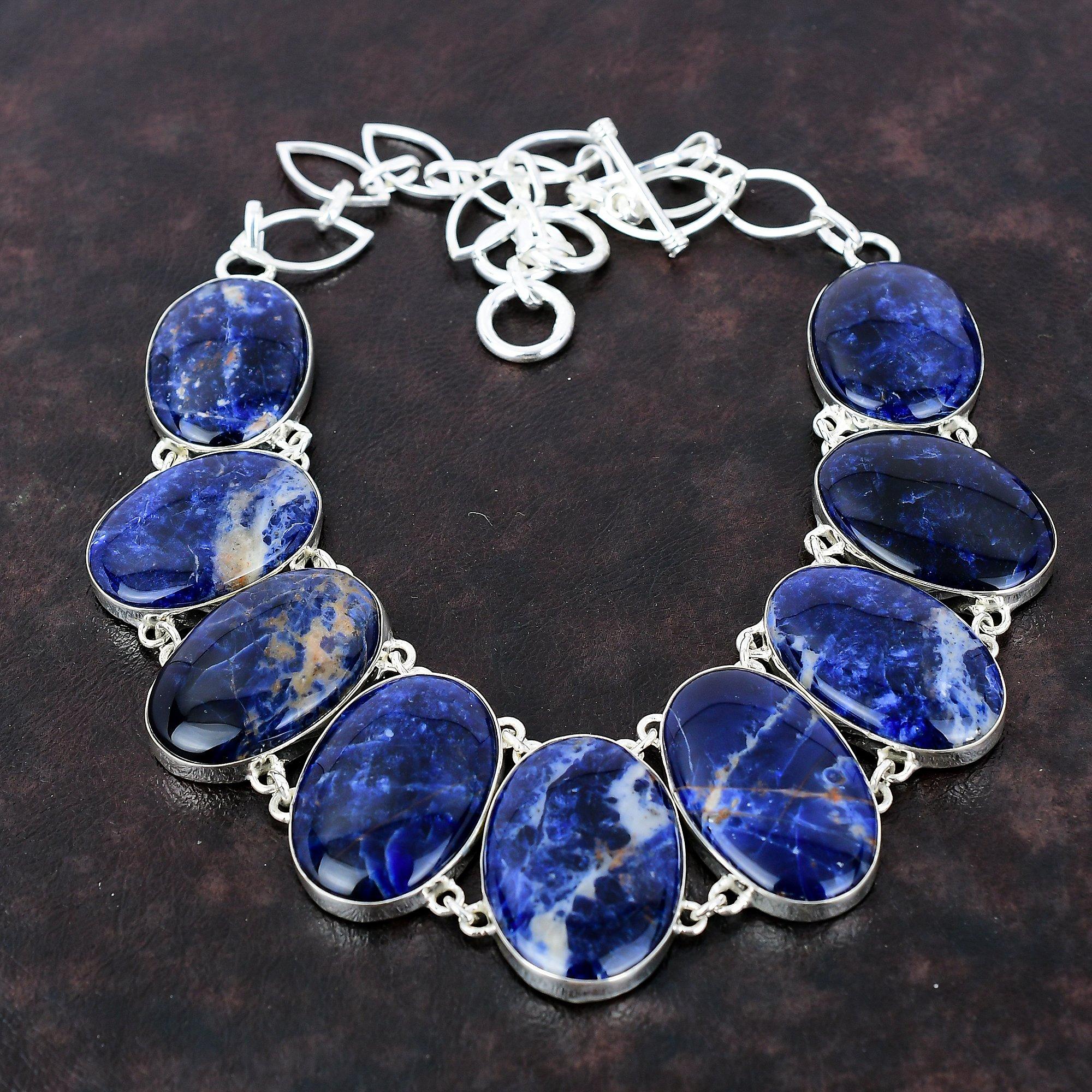 Ожерелье из содалита, ожерелье из драгоценного камня высшего качества, ожерелье из стерлингового серебра 925 пробы, стильные ювелирные изделия ручной работы, регулируемая цепочка, ожерелье, подарок для него