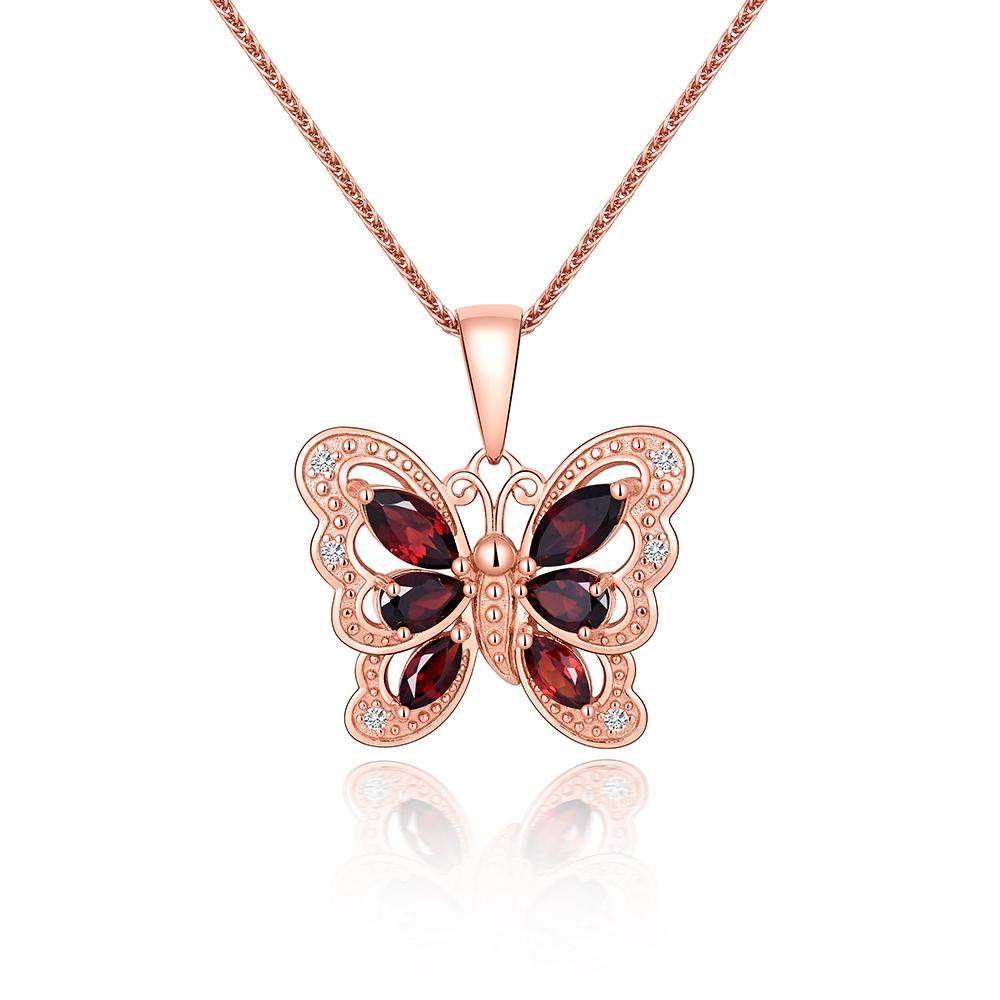 Butterfly Shape Design Luxury Jewelry Natural Garnet Pendant Necklace Sterling Silver for Lady and Girls Daily Wear Fine Gifts