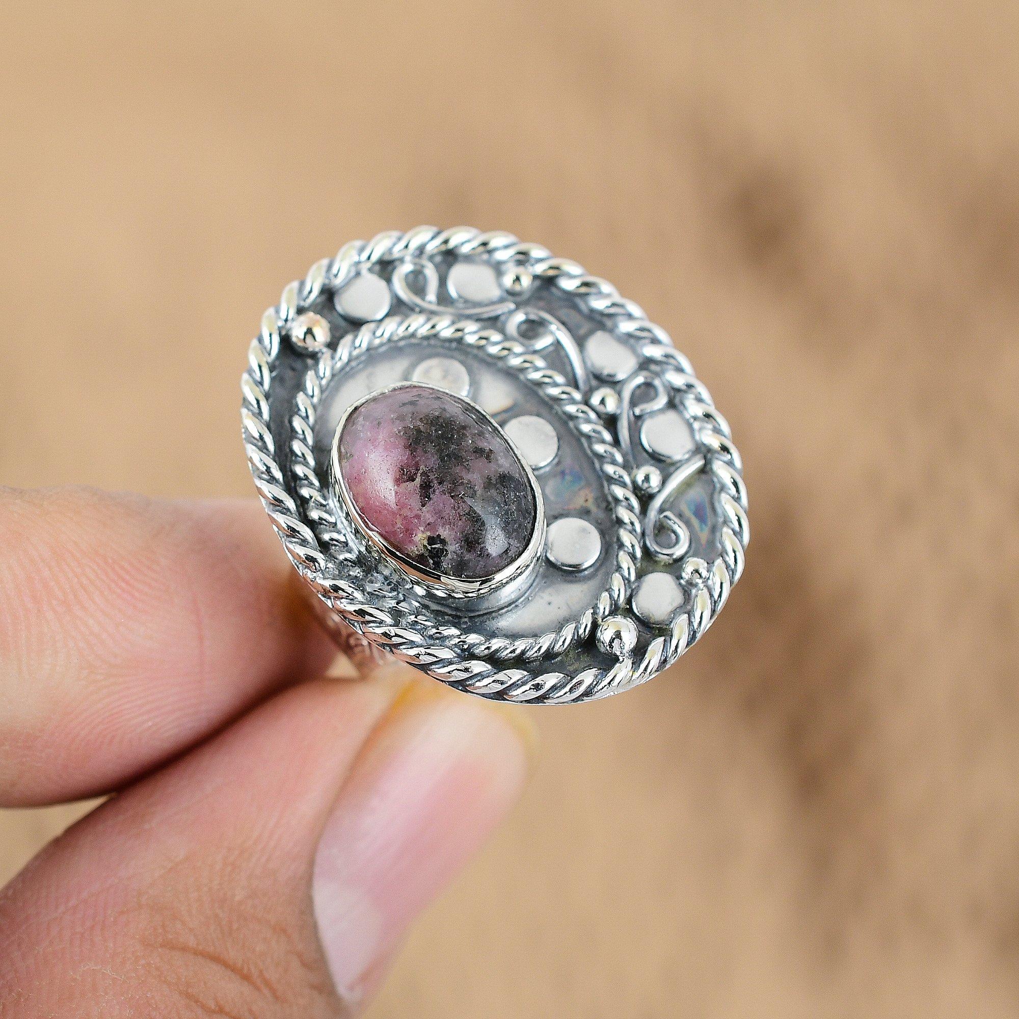 Родонит Камень Обещание Помолвка Жена Заявление Бохо Кольцо 925 Стерлинговое Серебро