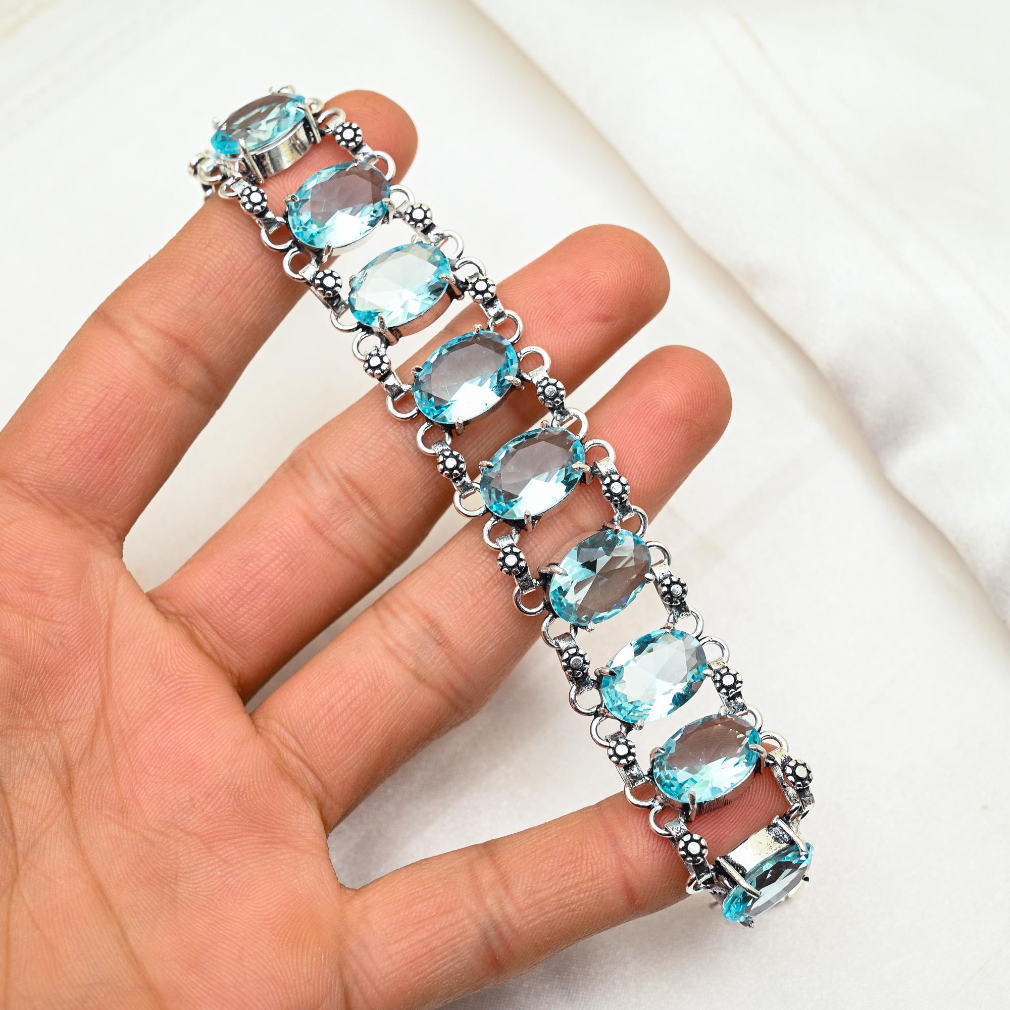 Браслет-манжета Swiss Blue Topaz, браслет из настоящего драгоценного камня, браслет-манжета из стерлингового серебра 925 пробы, ювелирные изделия ручной работы, регулируемый браслет для подарка, женские ювелирные изделия